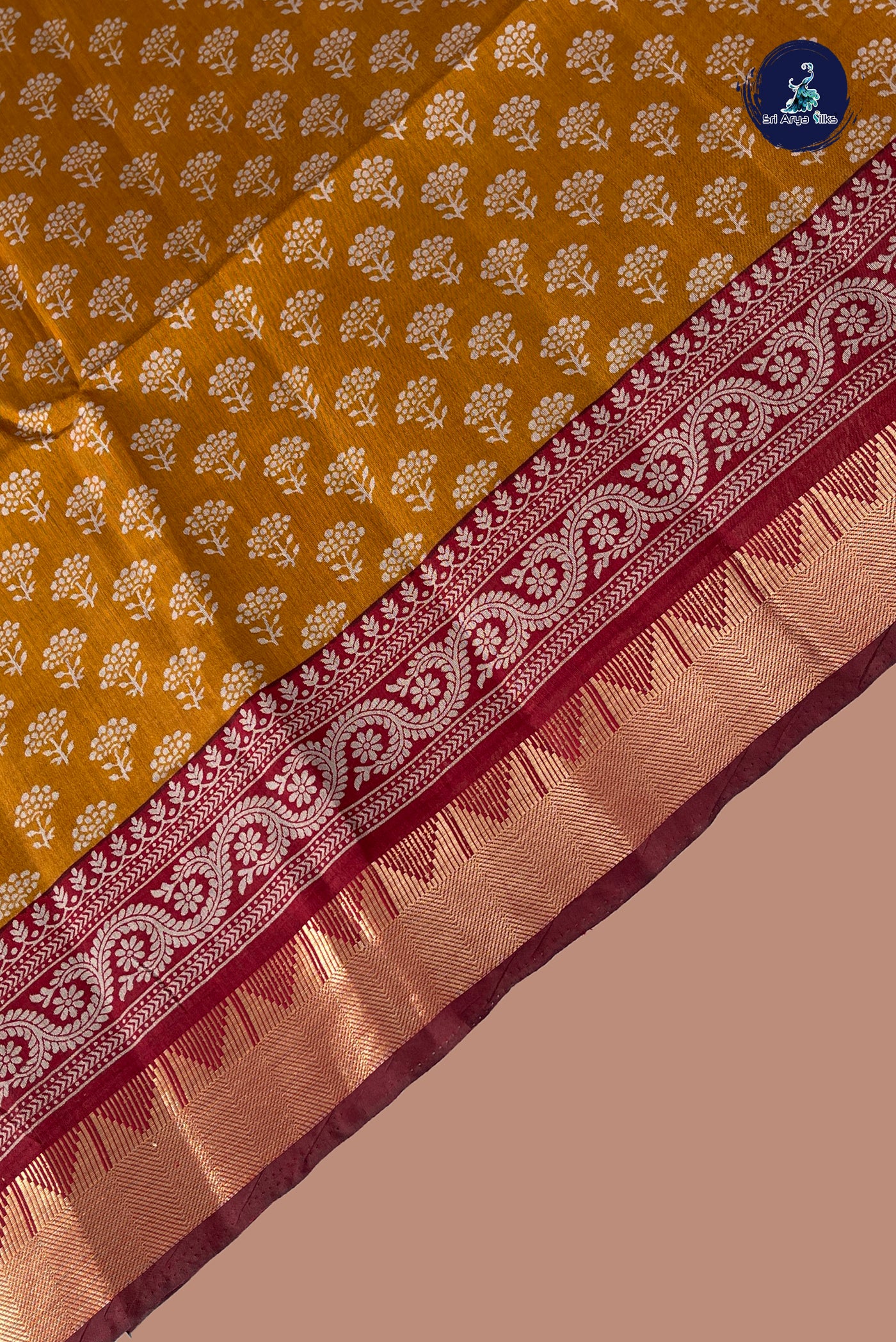 Mustard Yellow Semi Chanderi Saree With Printed Pattern