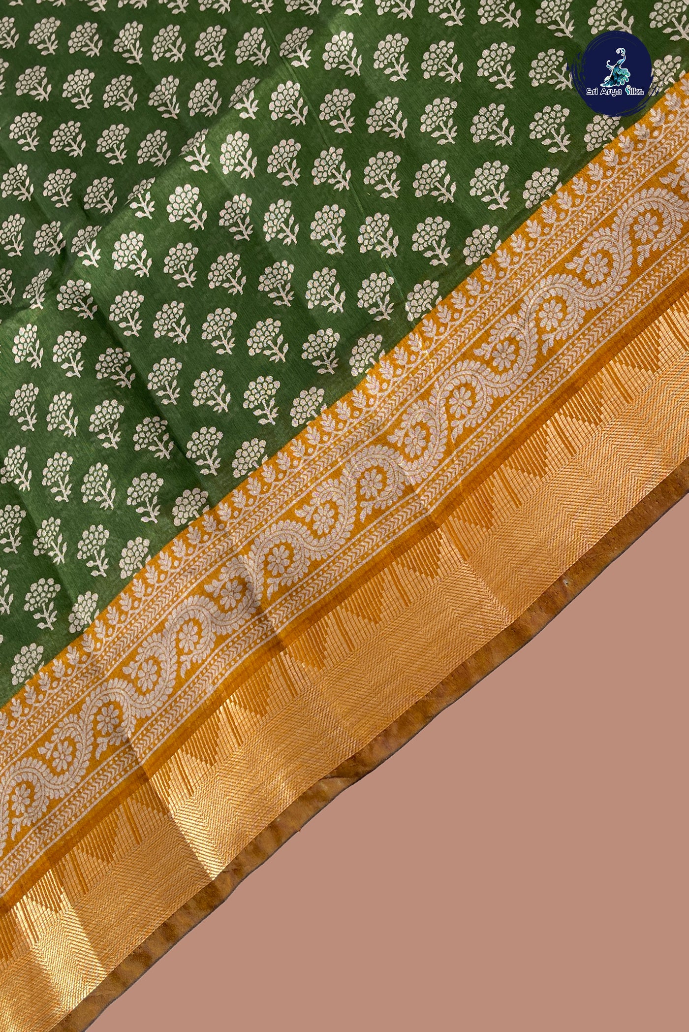 Green Semi Chanderi Saree With Printed Pattern
