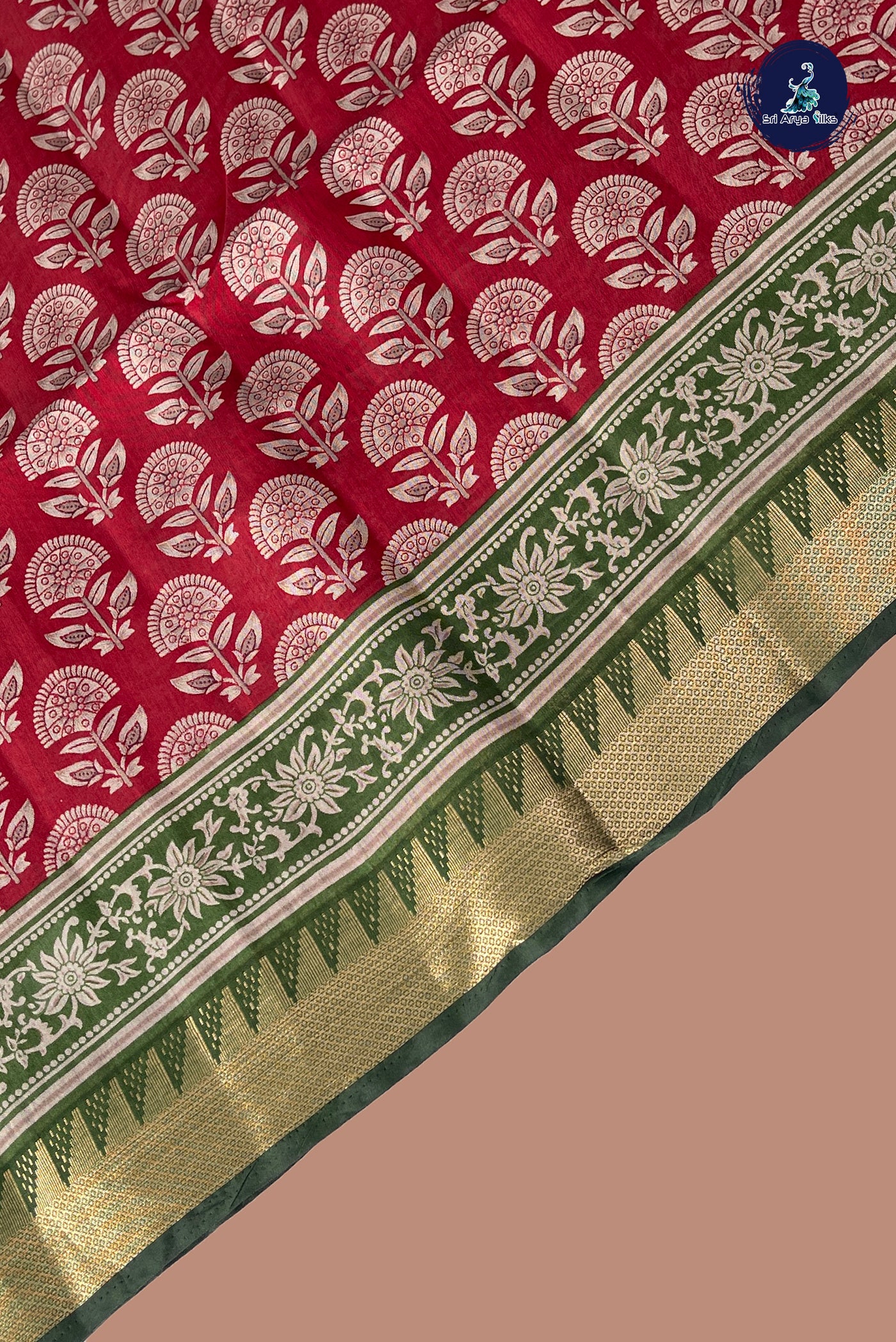Red Semi Chanderi Saree With Printed Pattern