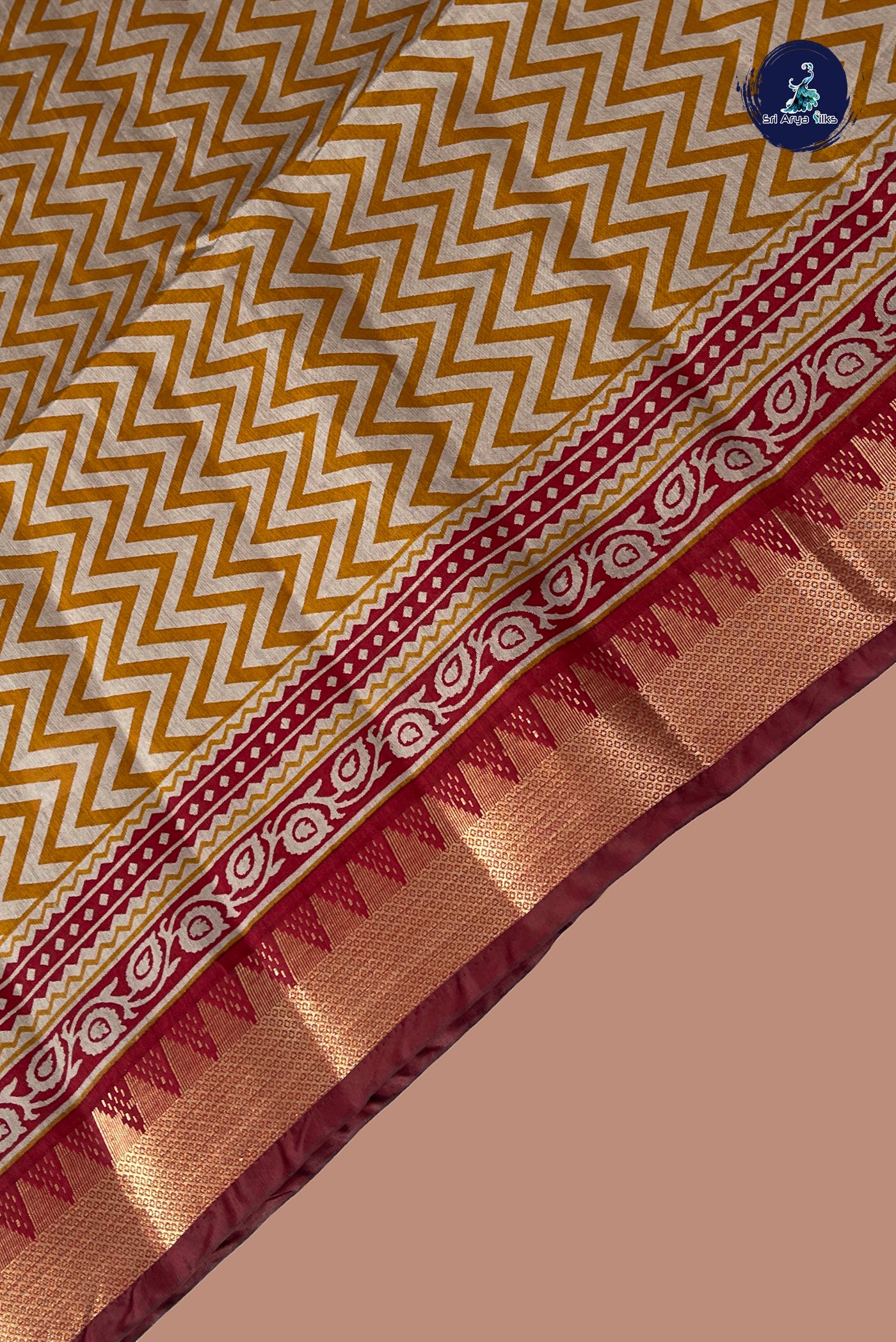 Mustard Yellow Semi Chanderi Saree With Printed Pattern
