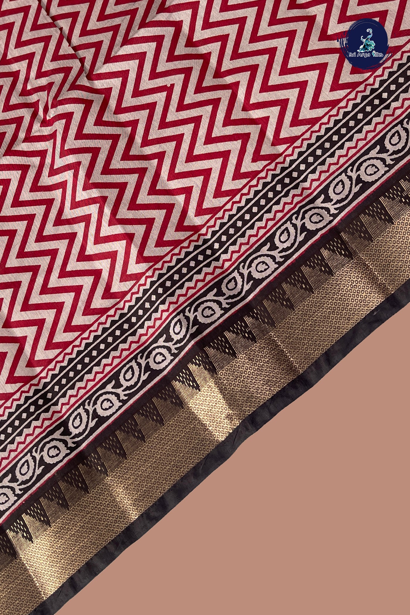 Maroon Semi Chanderi Saree With Printed Pattern
