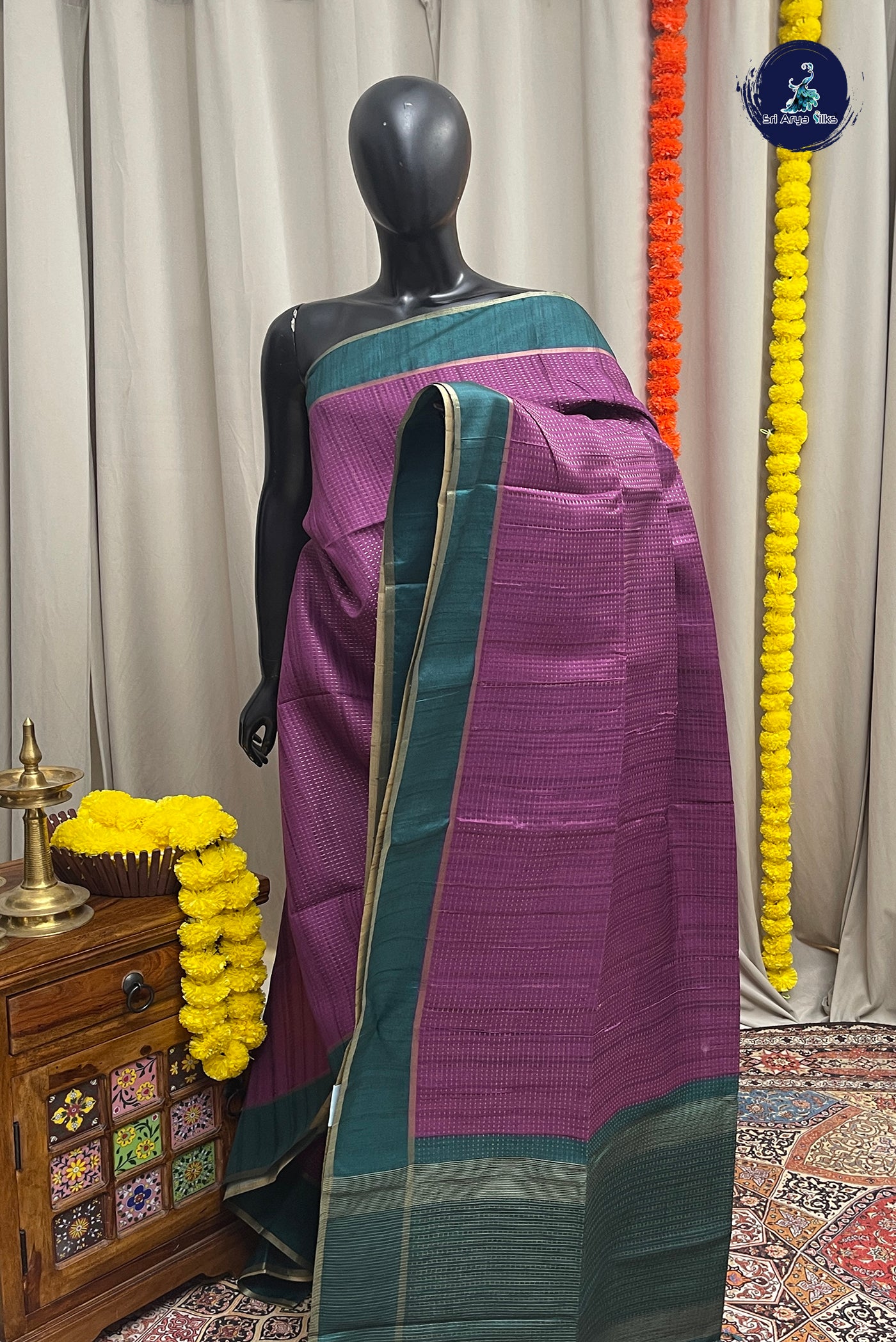 Purple Semi Tussar Saree With Zari Woven Pattern