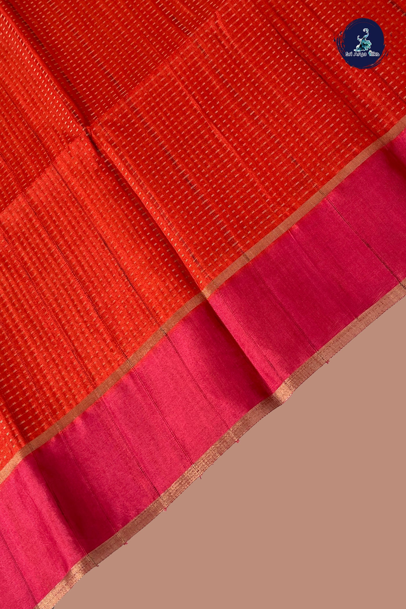 Orange Semi Tussar Saree With Zari Woven Pattern