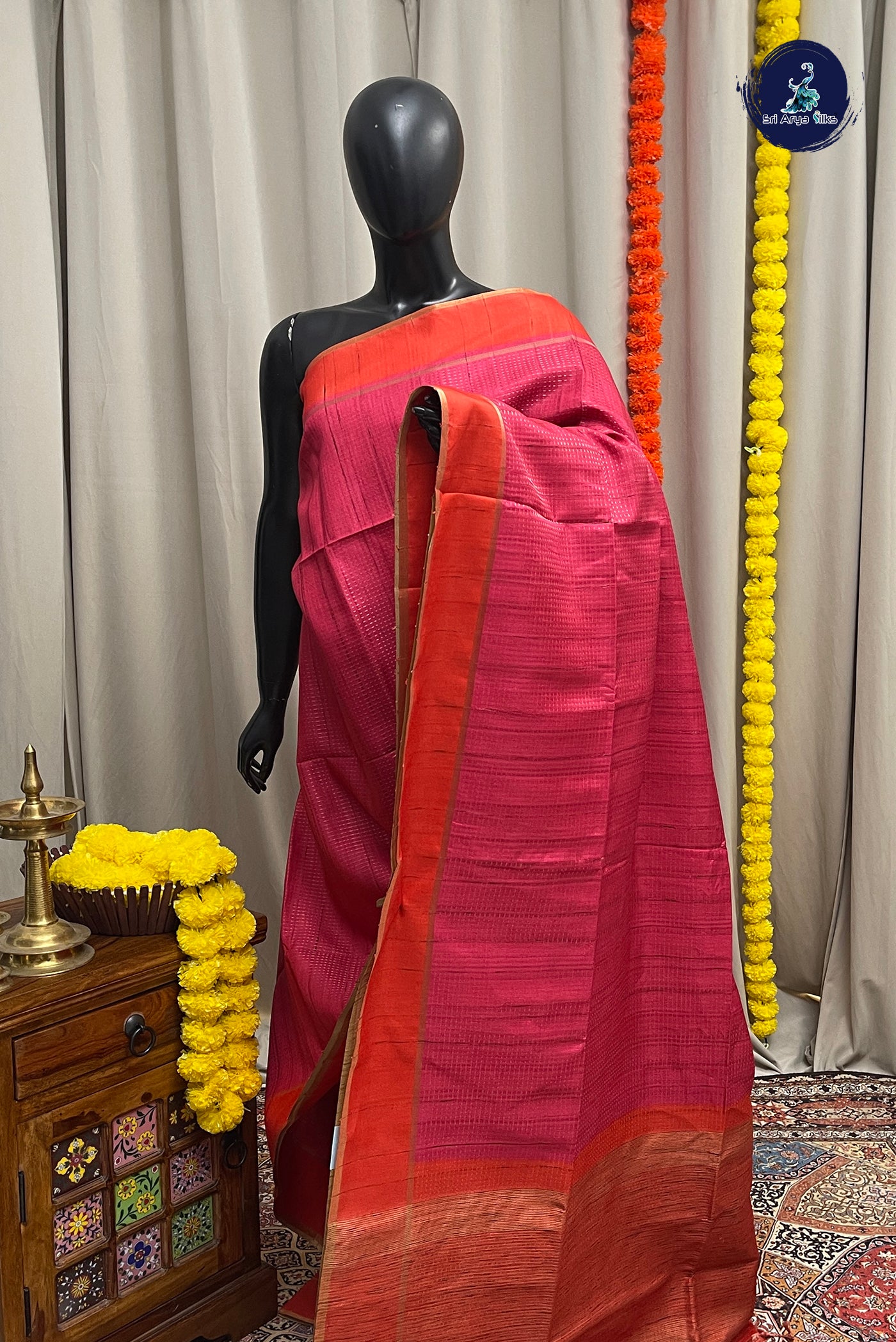Pink Semi Tussar Saree With Zari Woven Pattern