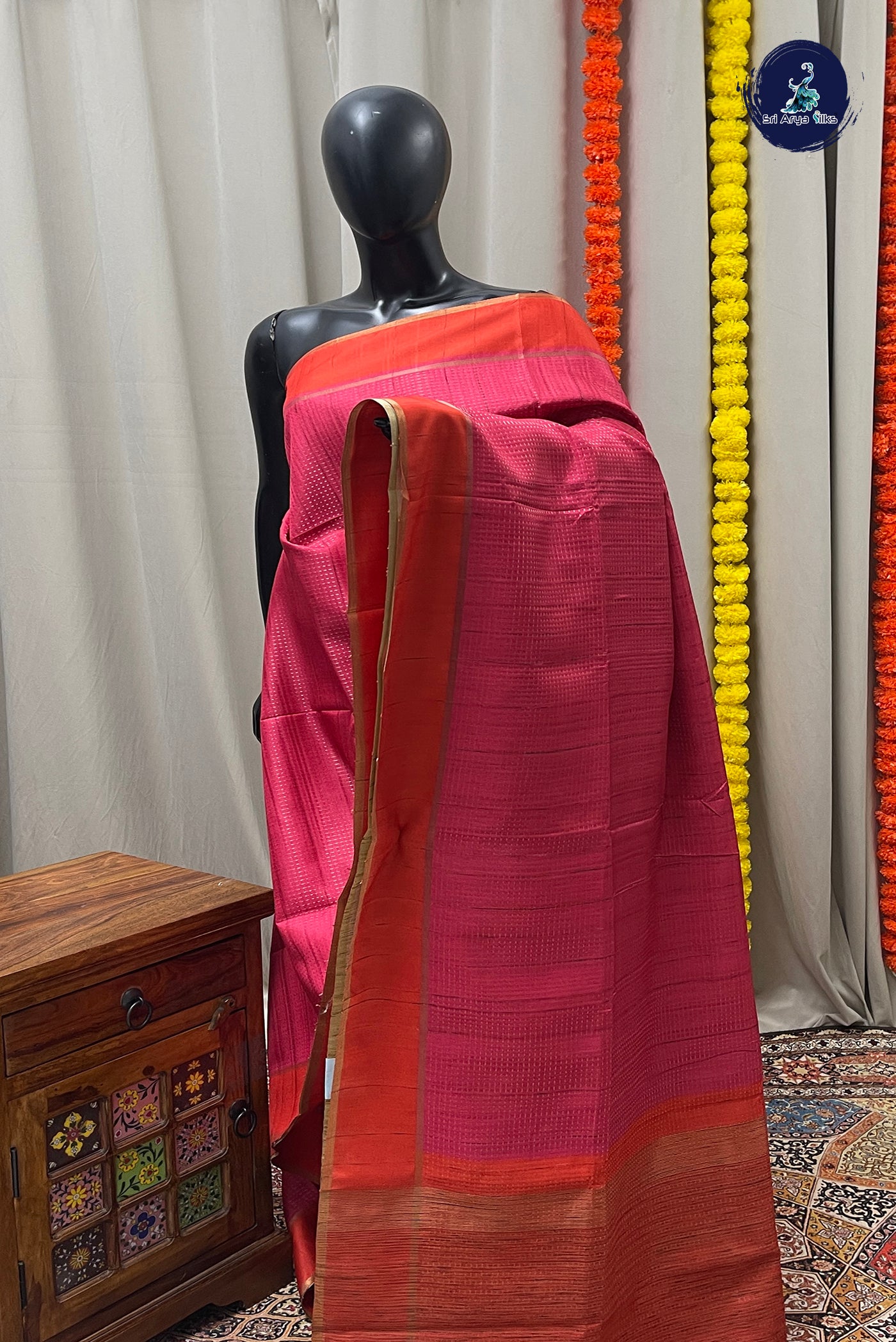 Pink Semi Tussar Saree With Zari Woven Pattern