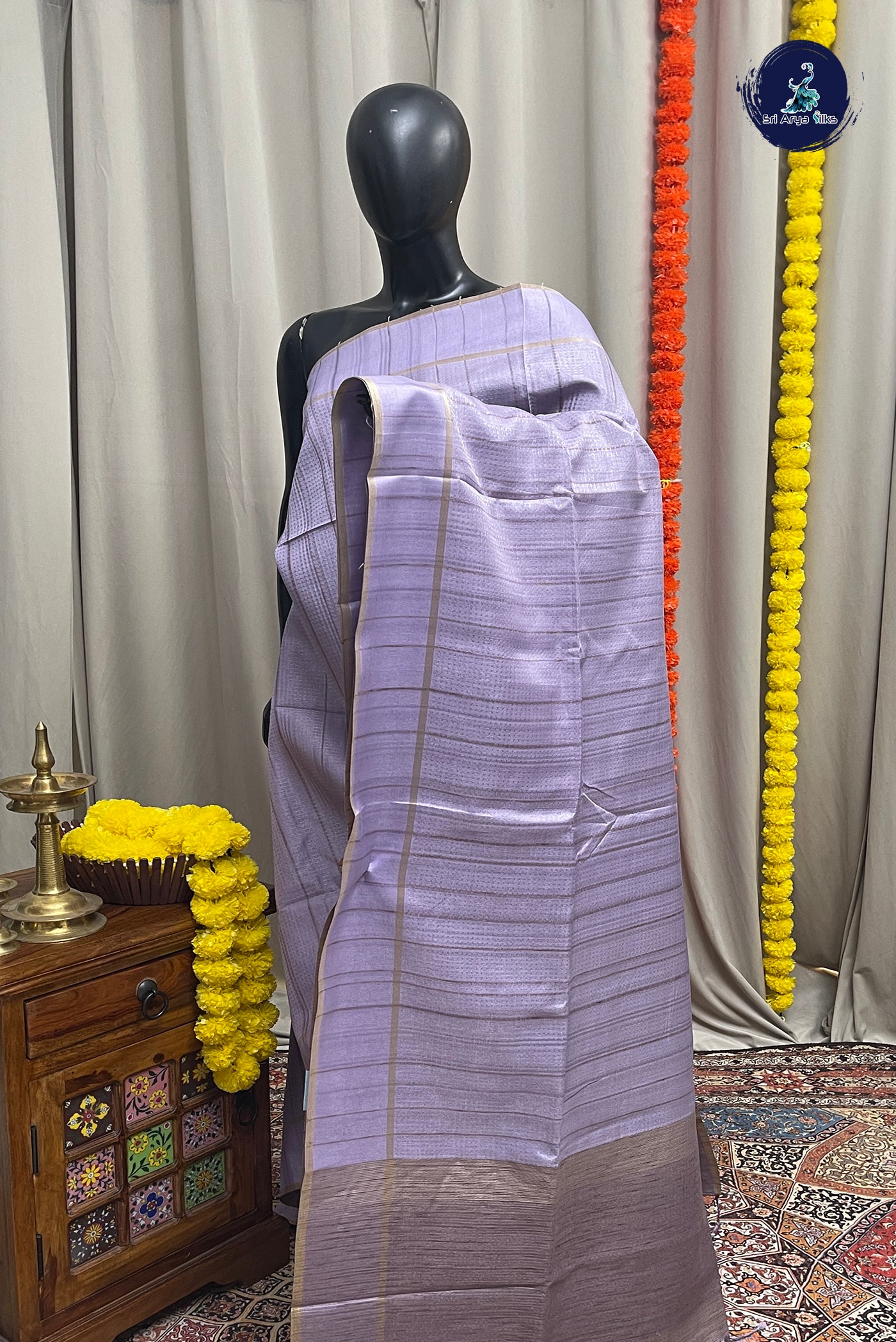 Lavender Semi Tussar Saree With Zari Woven Pattern