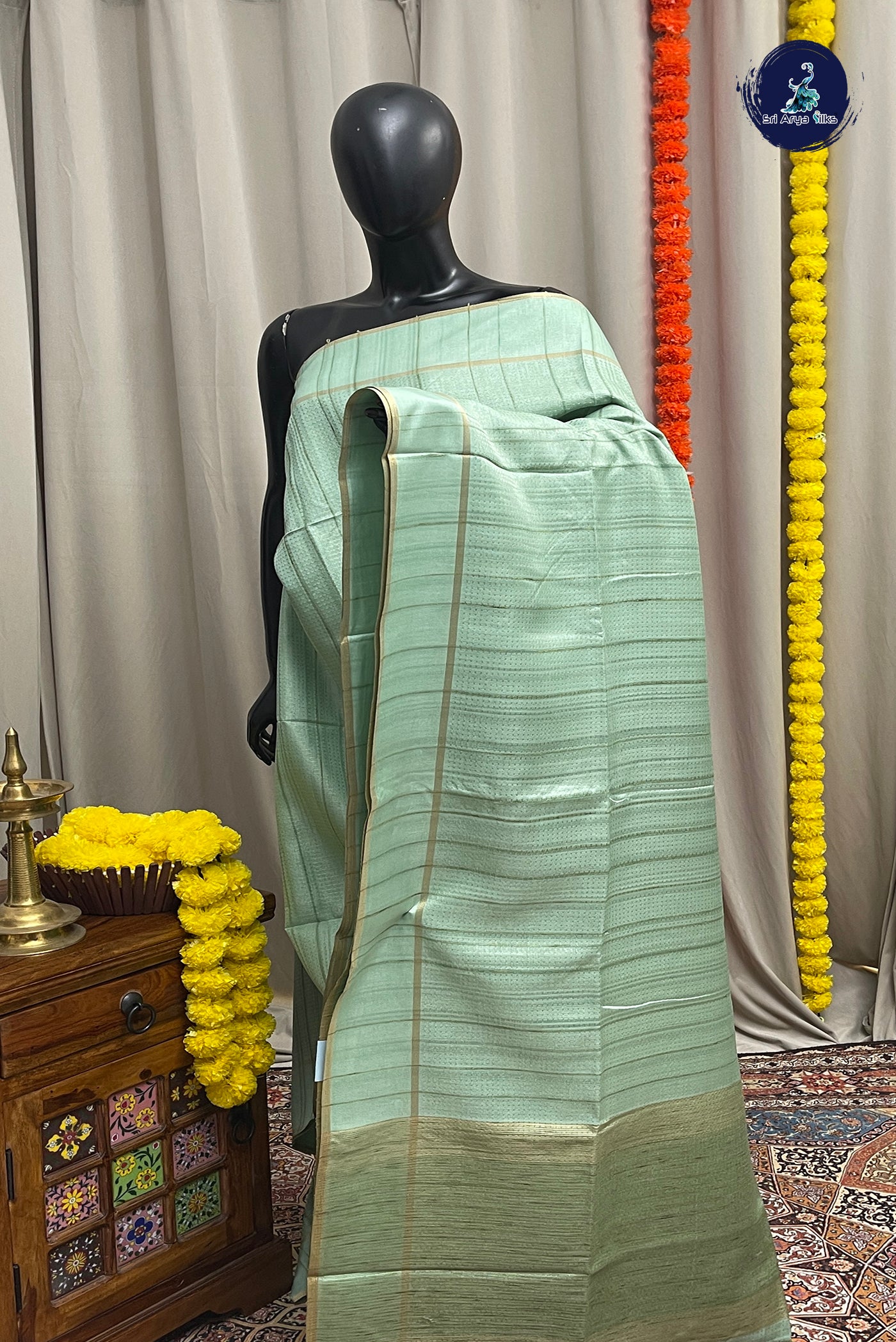 Pastel Shade Semi Tussar Saree With Zari Woven Pattern