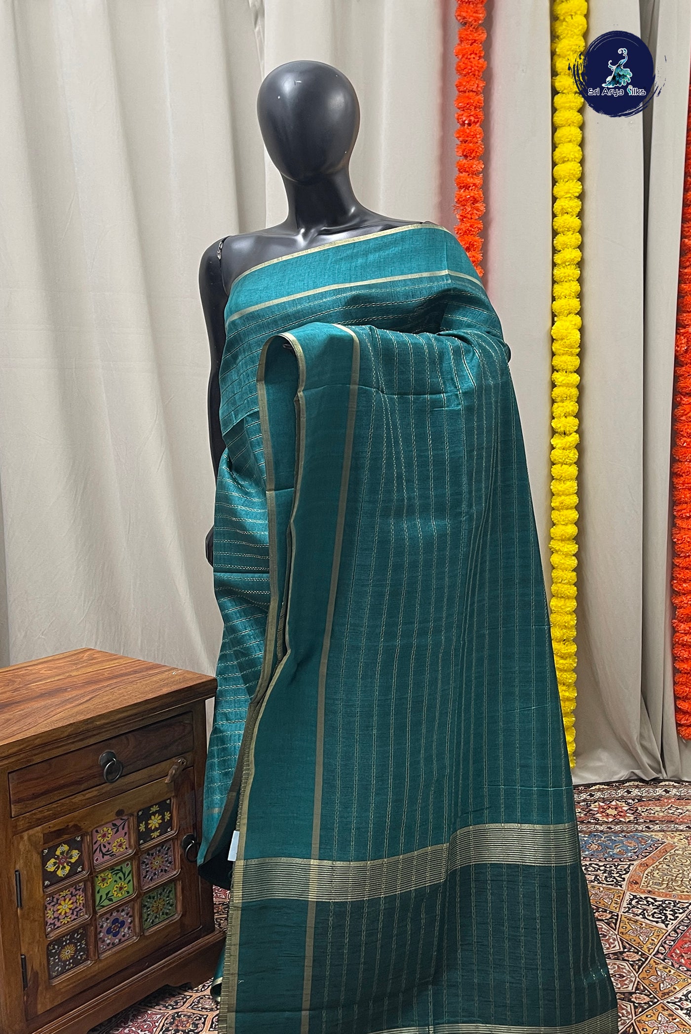Green Semi Tussar Saree With Zari Woven Pattern