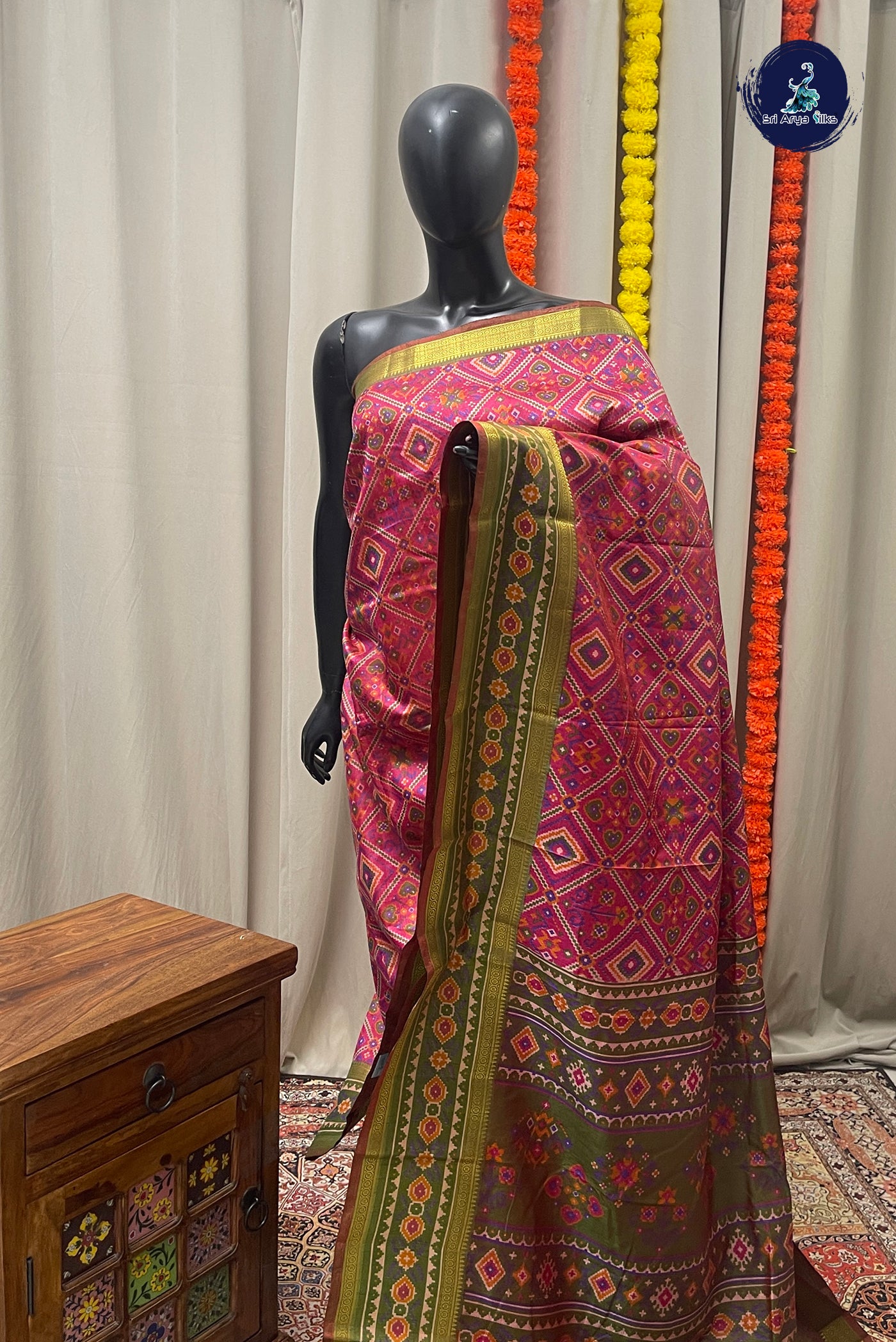 Pink Semi Pattola Saree With Ikat Pattern