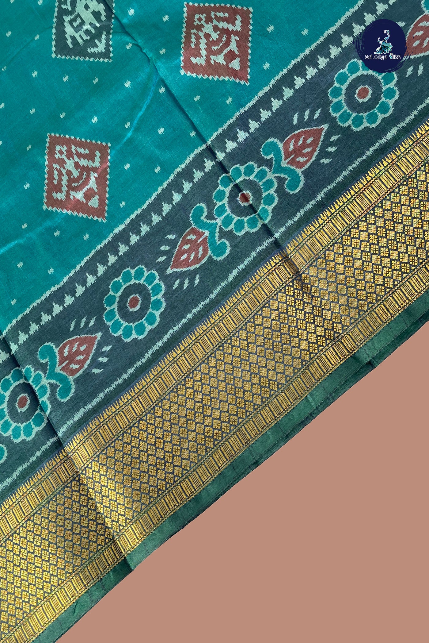 Teal Semi Pattola Saree With Ikat Pattern