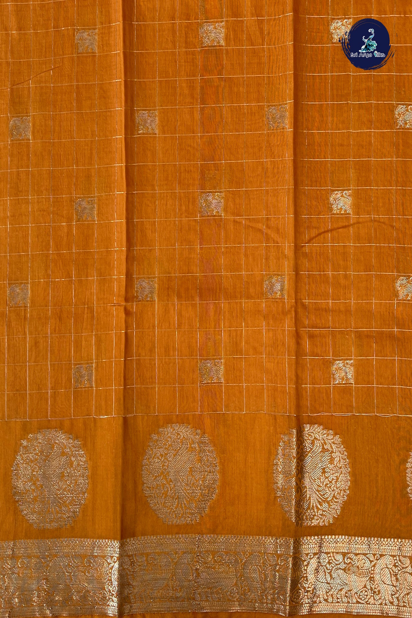 Mustard Yellow Semi Mysore Silk With Zari Checked Pattern