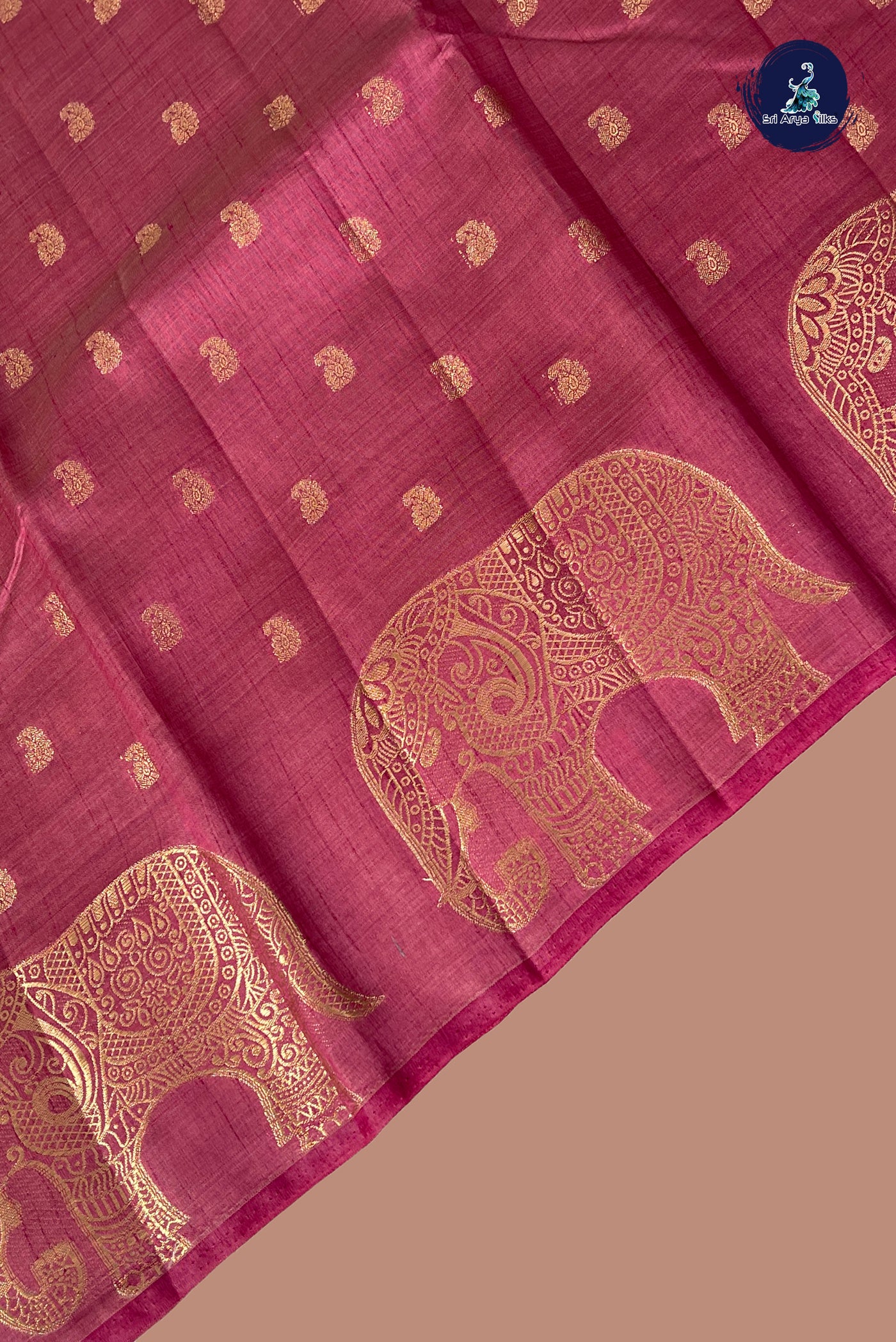Pink Semi Tussar Saree With Zari Buttas Pattern