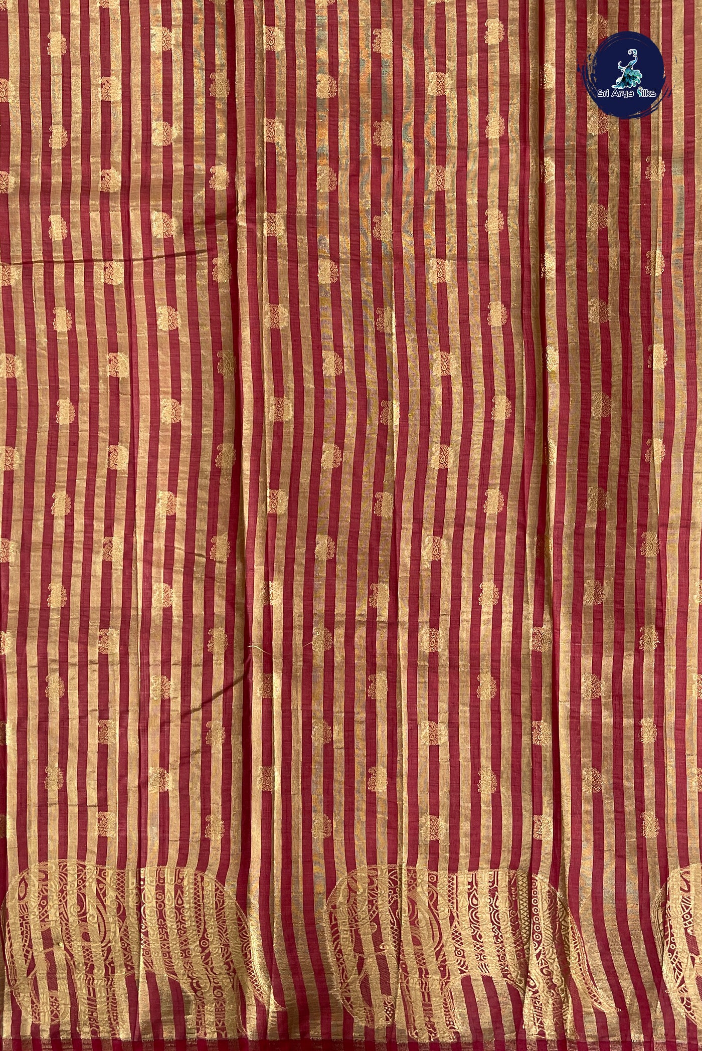 Red Semi Tussar Saree With Zari Buttas Pattern