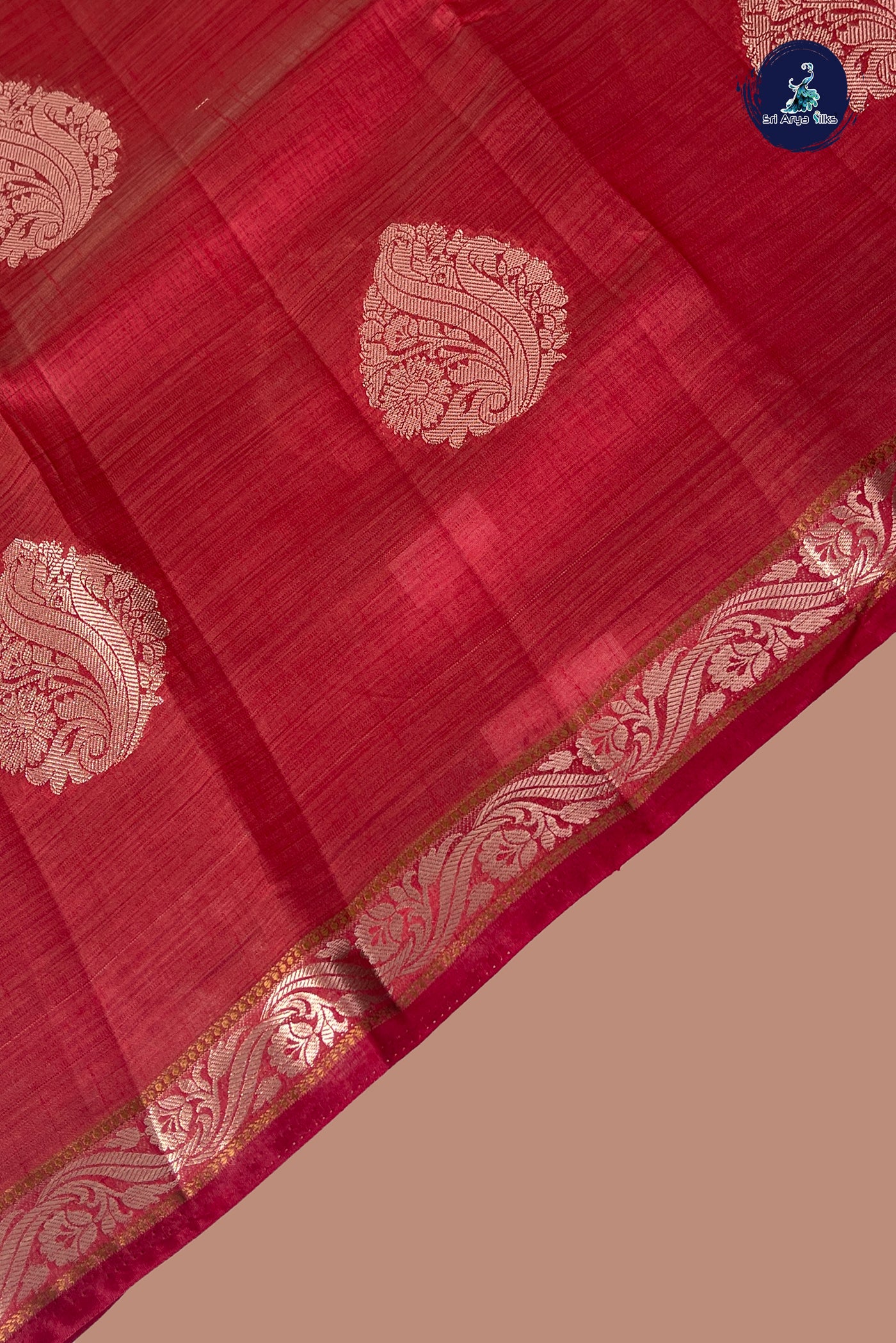 Red Semi Tussar Saree With Zari Buttas Pattern