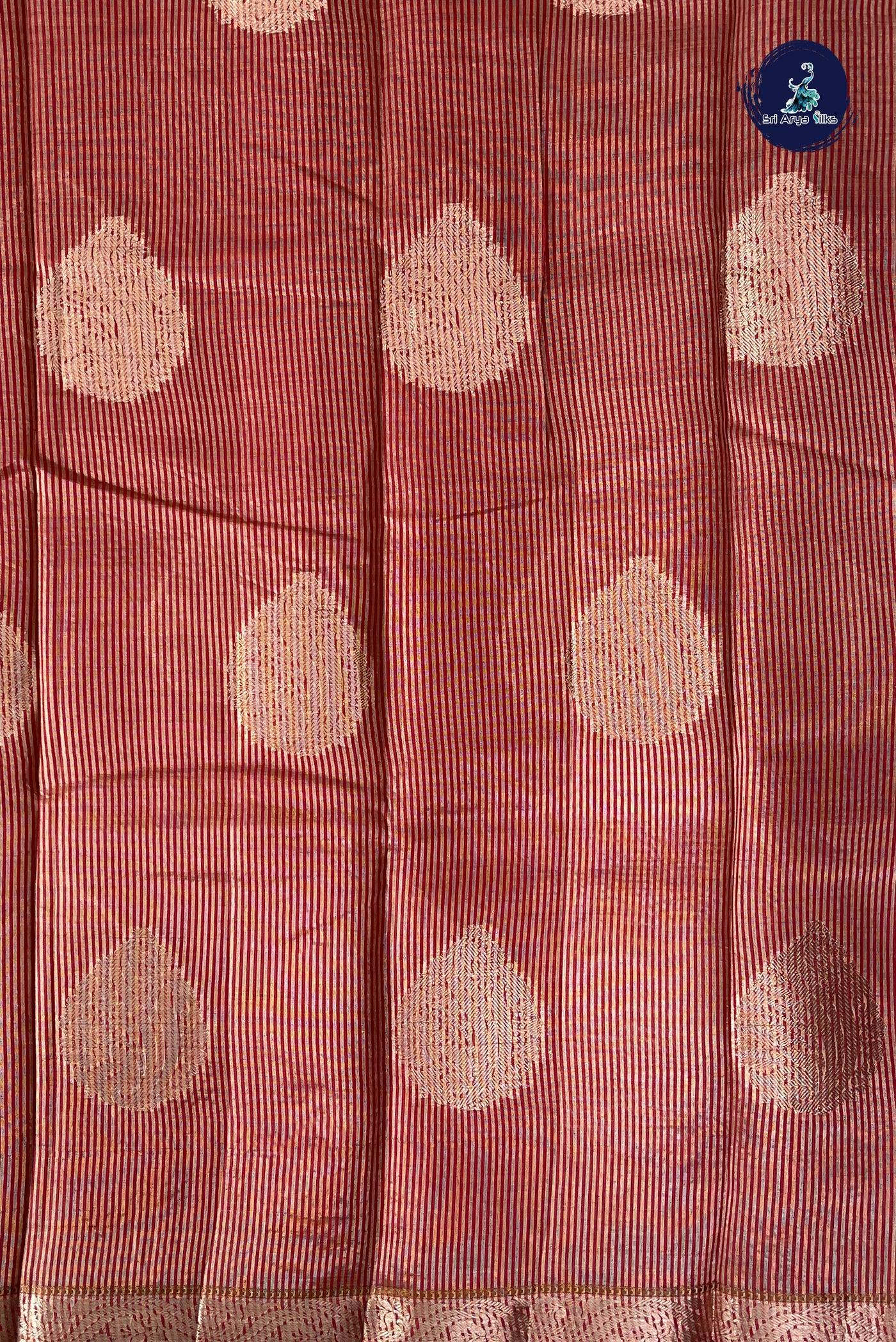 Red Semi Tussar Saree With Zari Buttas Pattern