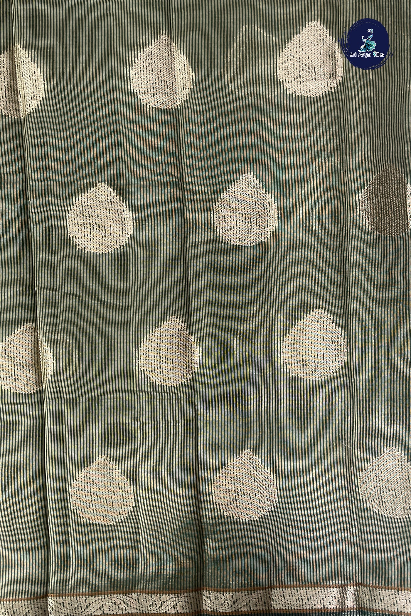 Green Semi Tussar Saree With Zari Buttas Pattern