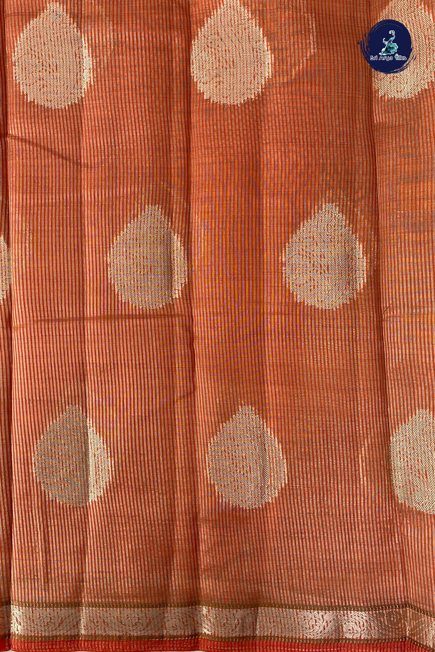 Orange Semi Tussar Saree With Zari Buttas Pattern