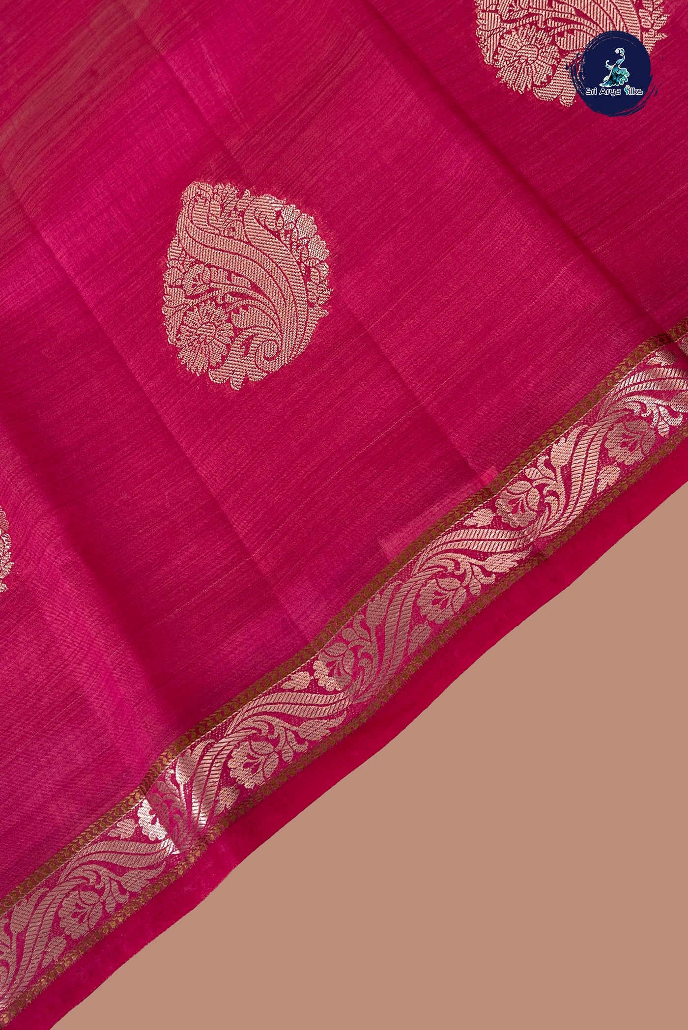 Dark Pink Semi Tussar Saree With Zari Buttas Pattern