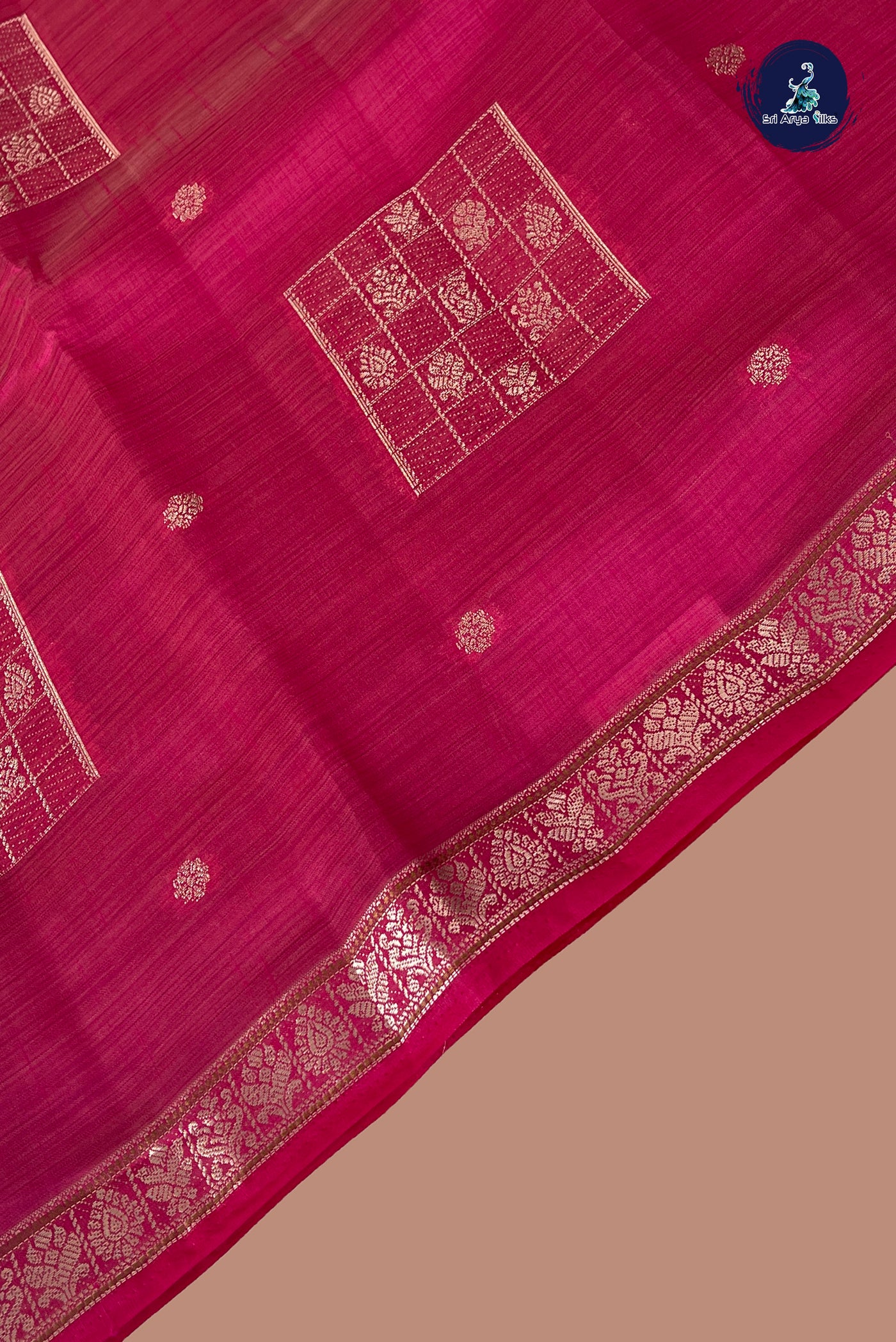 Dark Pink Semi Tussar Saree With Zari Buttas Pattern
