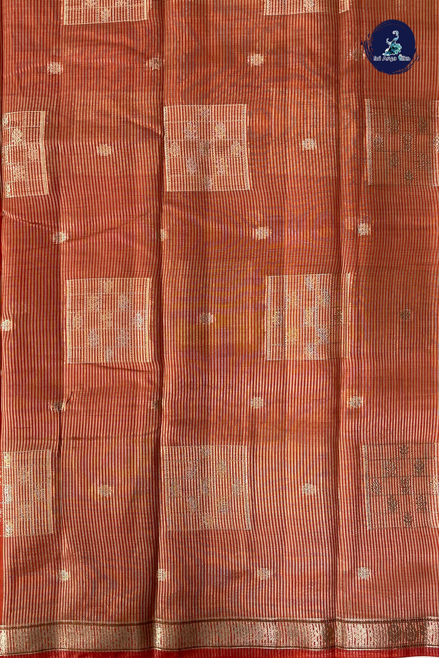 Orange Semi Tussar Saree With Zari Buttas Pattern