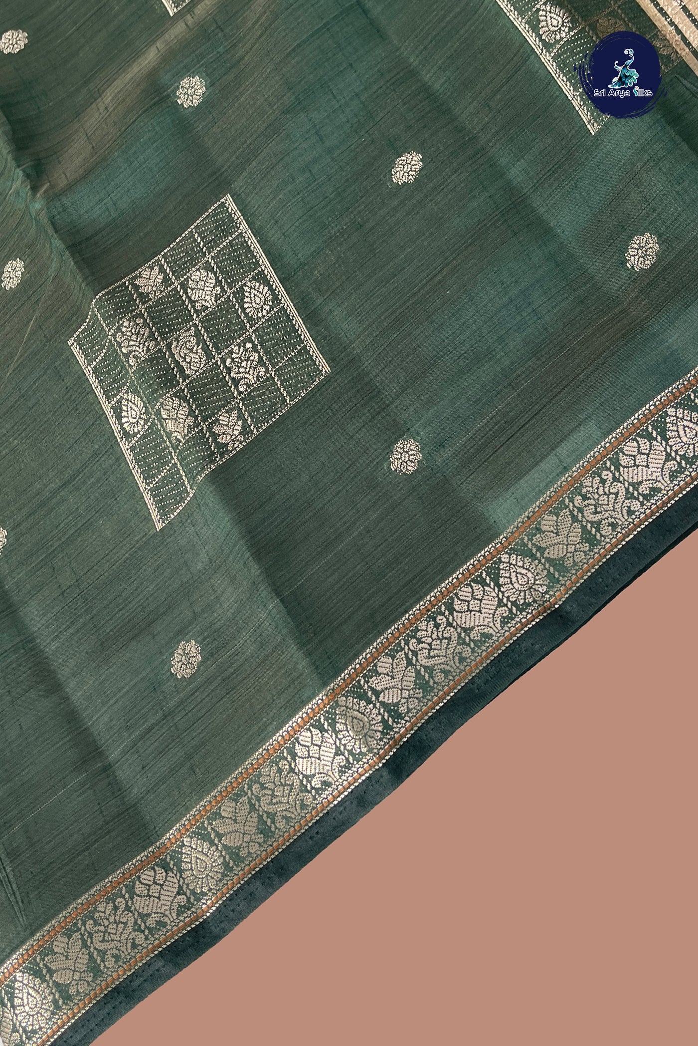 Green Semi Tussar Saree With Zari Buttas Pattern