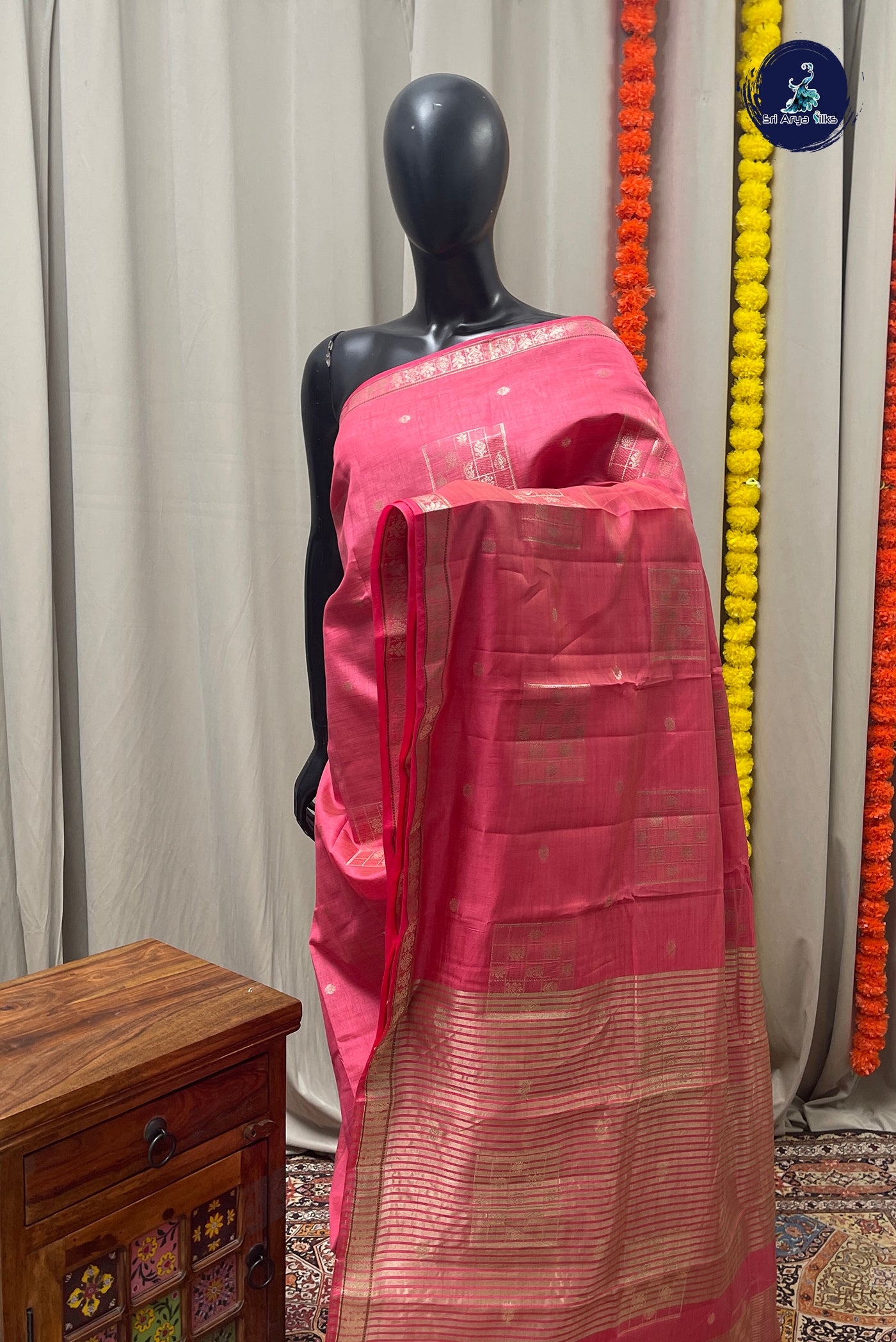 Pink Semi Tussar Saree With Zari Buttas Pattern