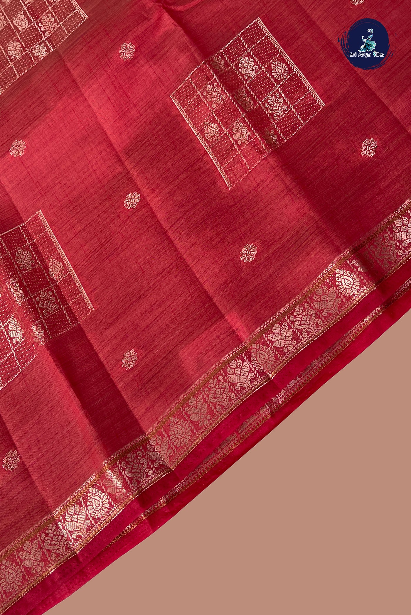 Red Semi Tussar Saree With Zari Buttas Pattern
