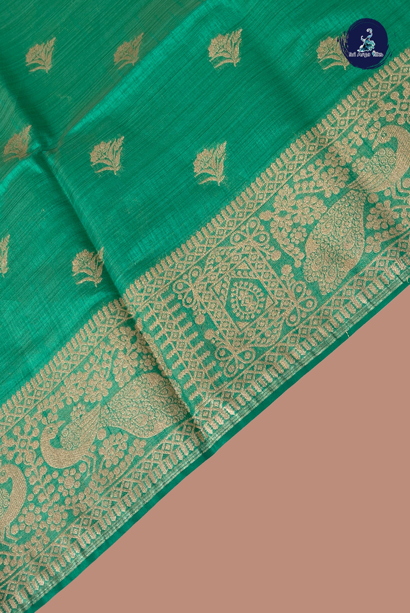 Green Semi Tussar Saree With Zari Buttas Pattern
