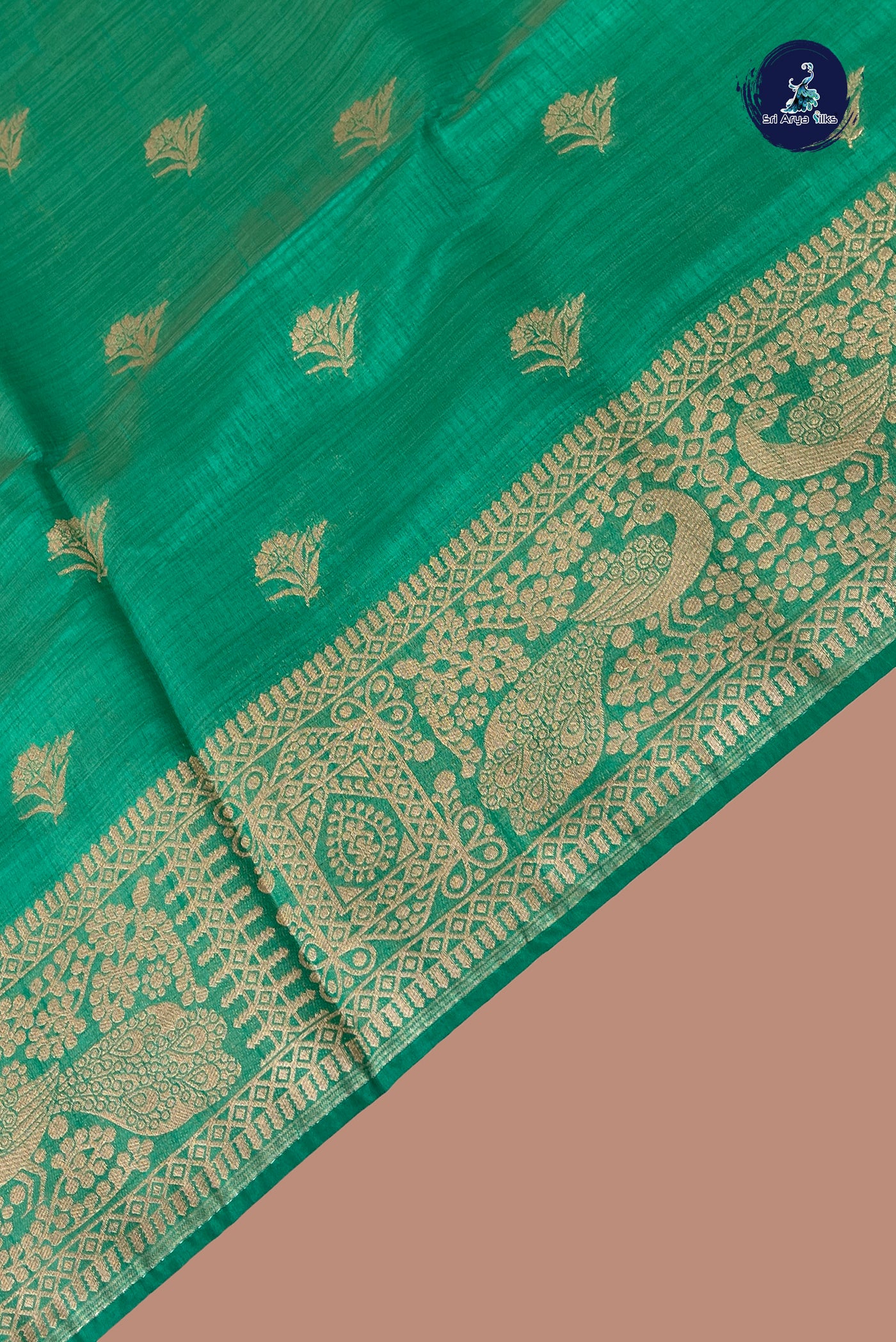 Green Semi Tussar Saree With Zari Buttas Pattern