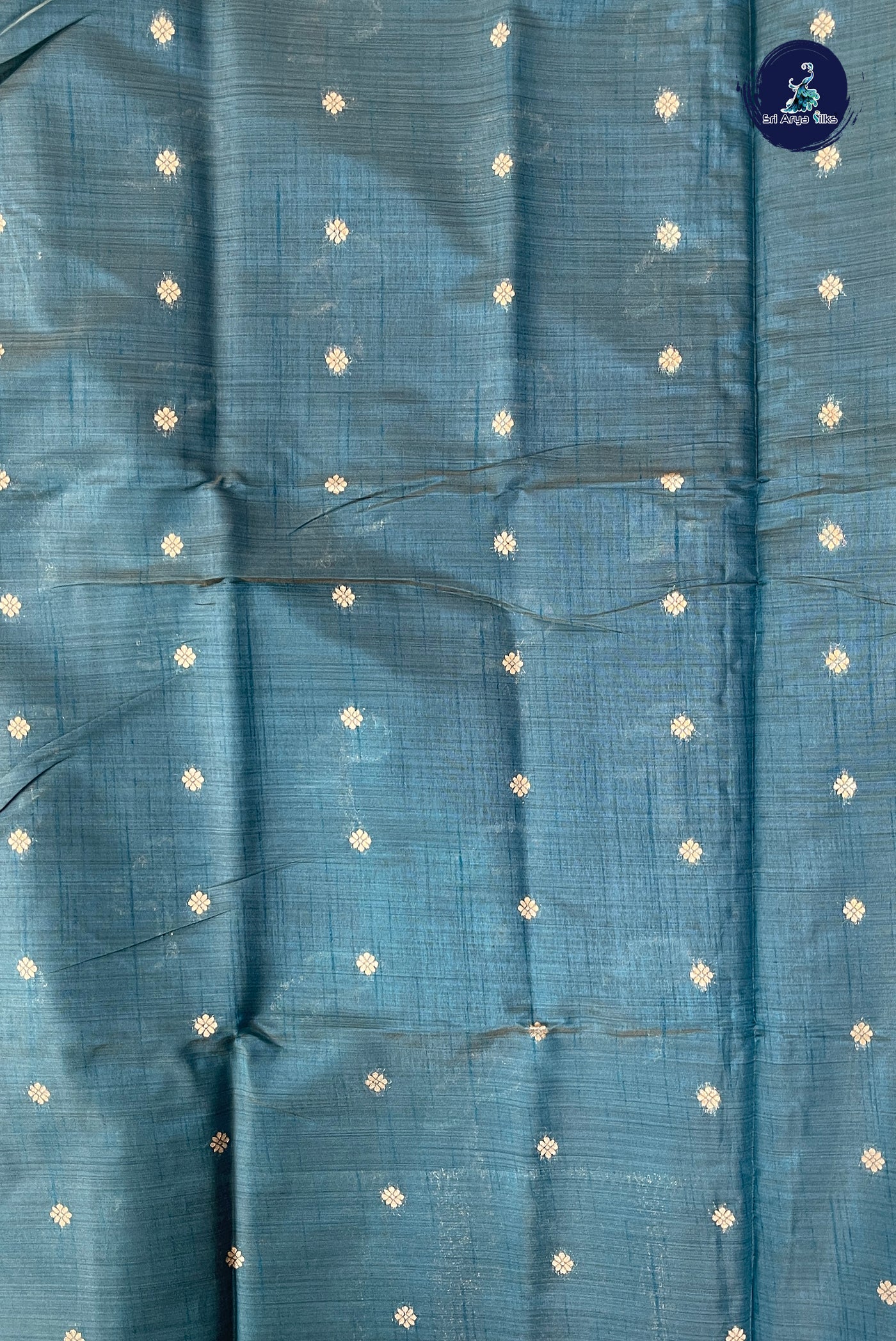 Blue Semi Tussar Saree With Zari Buttas Pattern