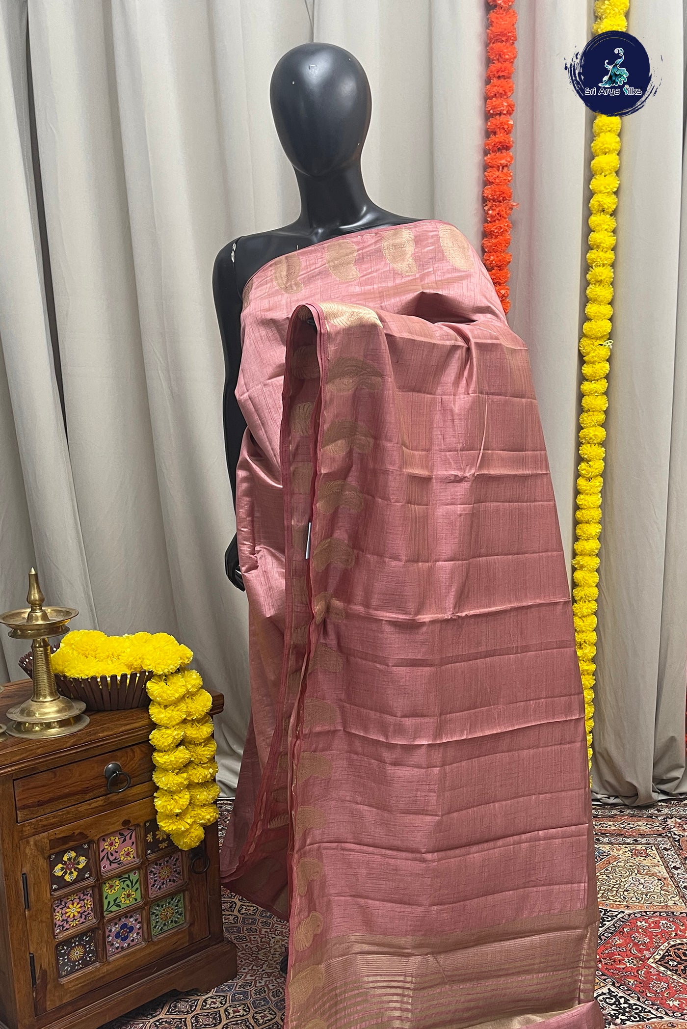 Caramel Shade Semi Tussar Saree With Zari Buttas Pattern