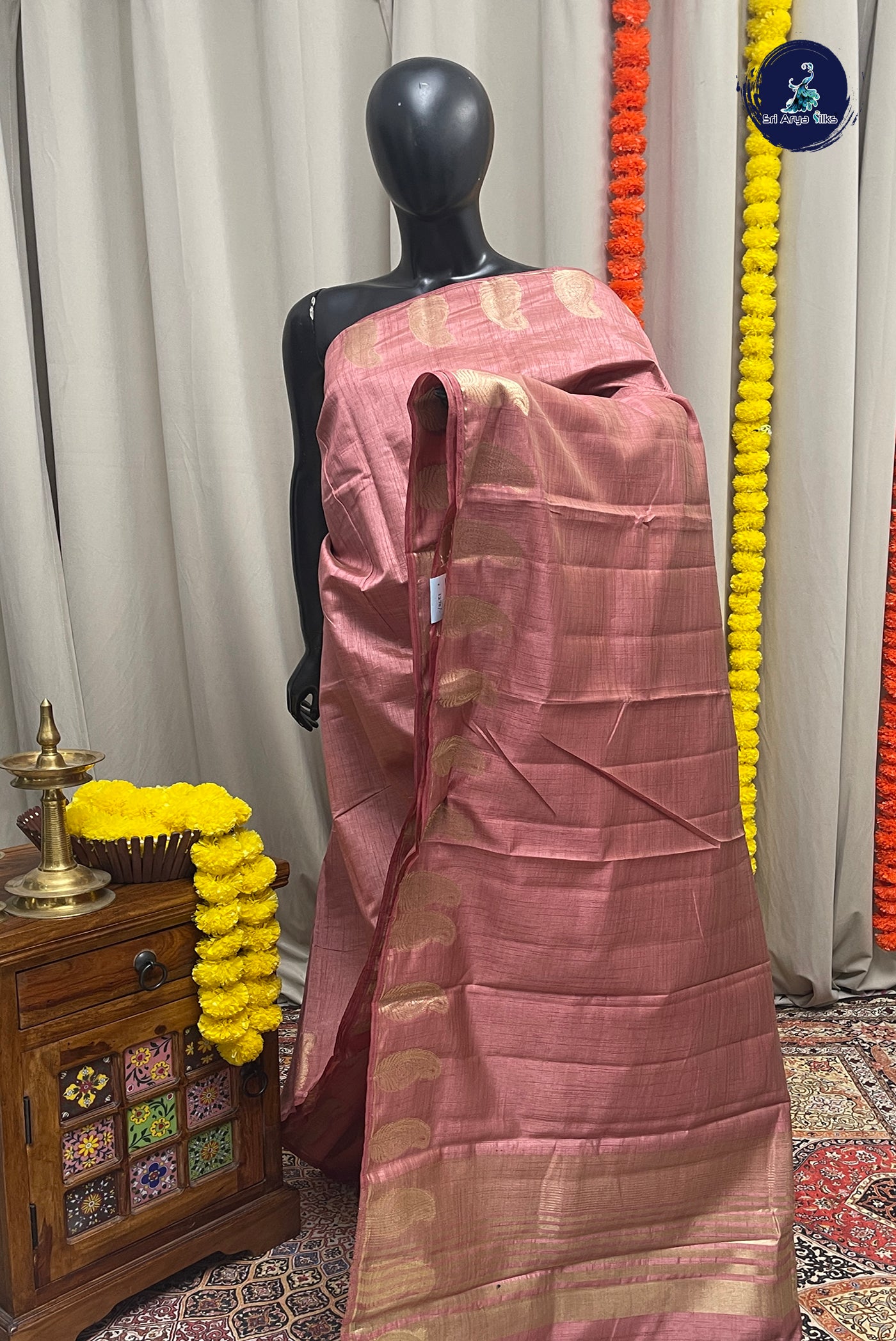 Caramel Shade Semi Tussar Saree With Zari Buttas Pattern