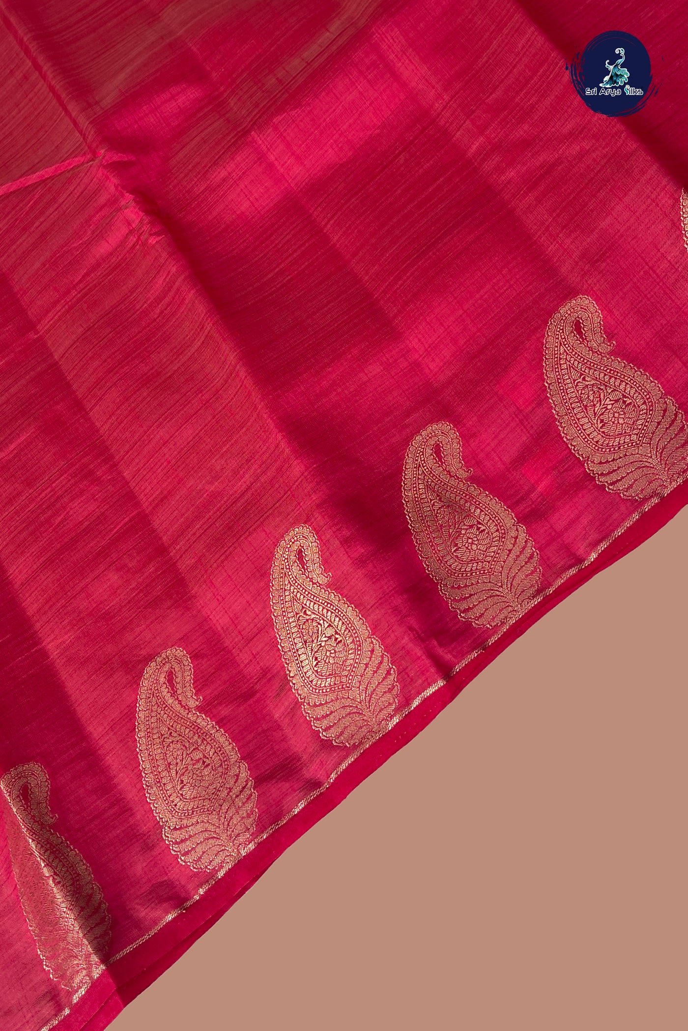 Red Semi Tussar Saree With Zari Buttas Pattern