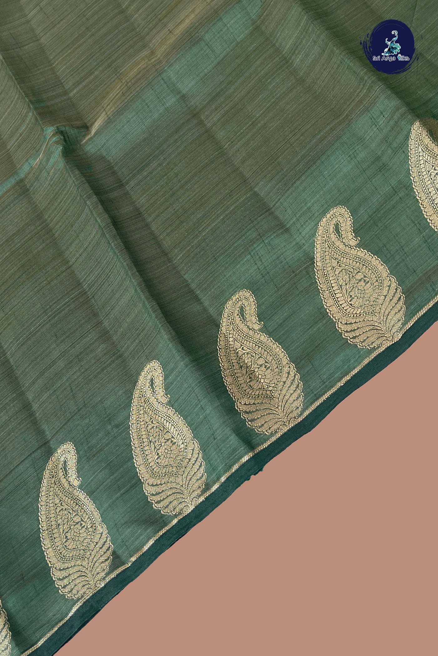 Dark Green Semi Tussar Saree With Zari Buttas Pattern