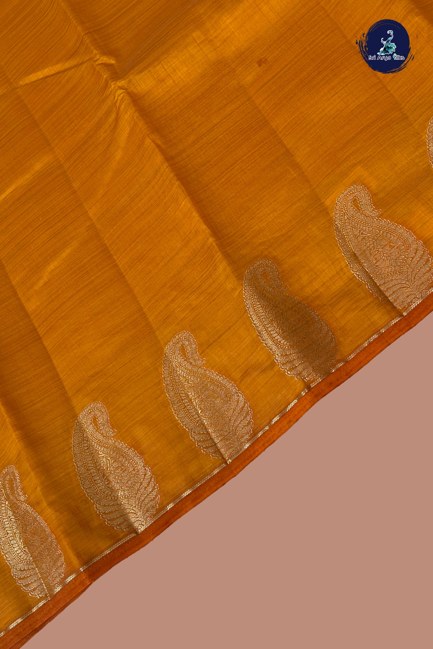 Mustard Yellow Semi Tussar Saree With Zari Buttas Pattern