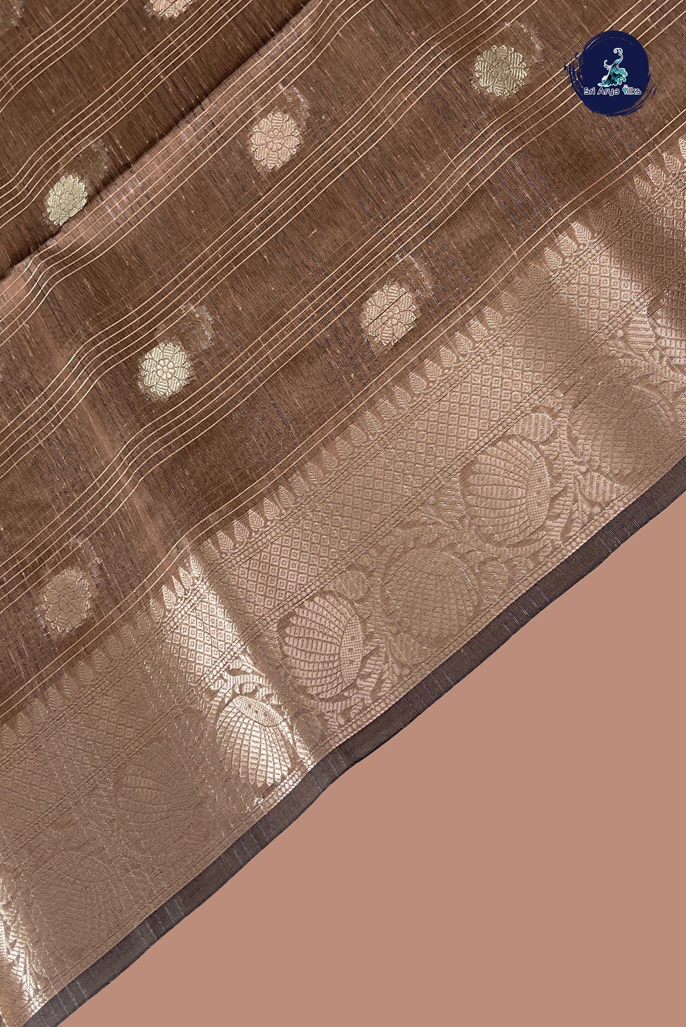 Brown Tissue Banarasi Saree With Zari Checked Pattern