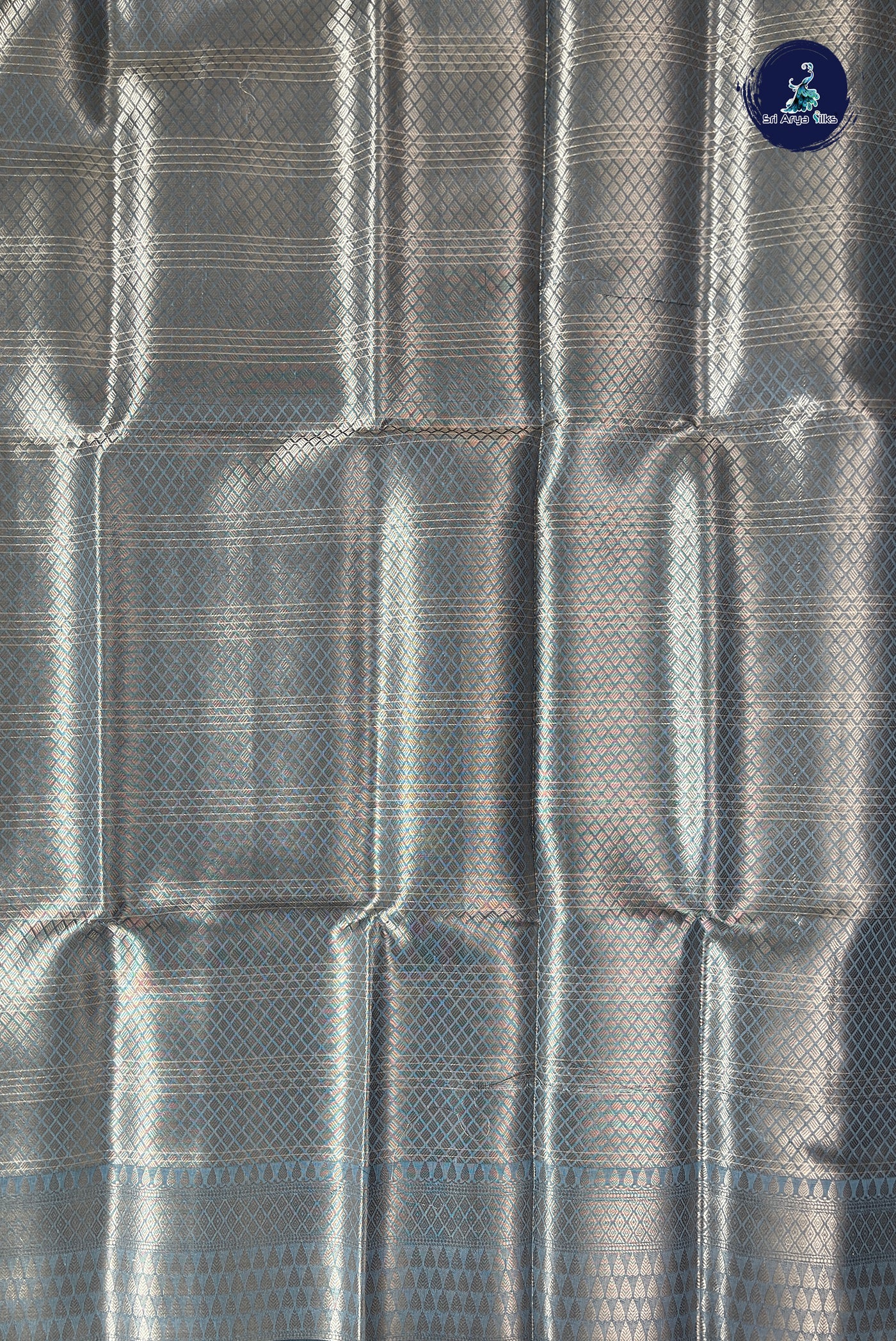 Blue Tissue Banarasi Saree With Zari Checked Pattern