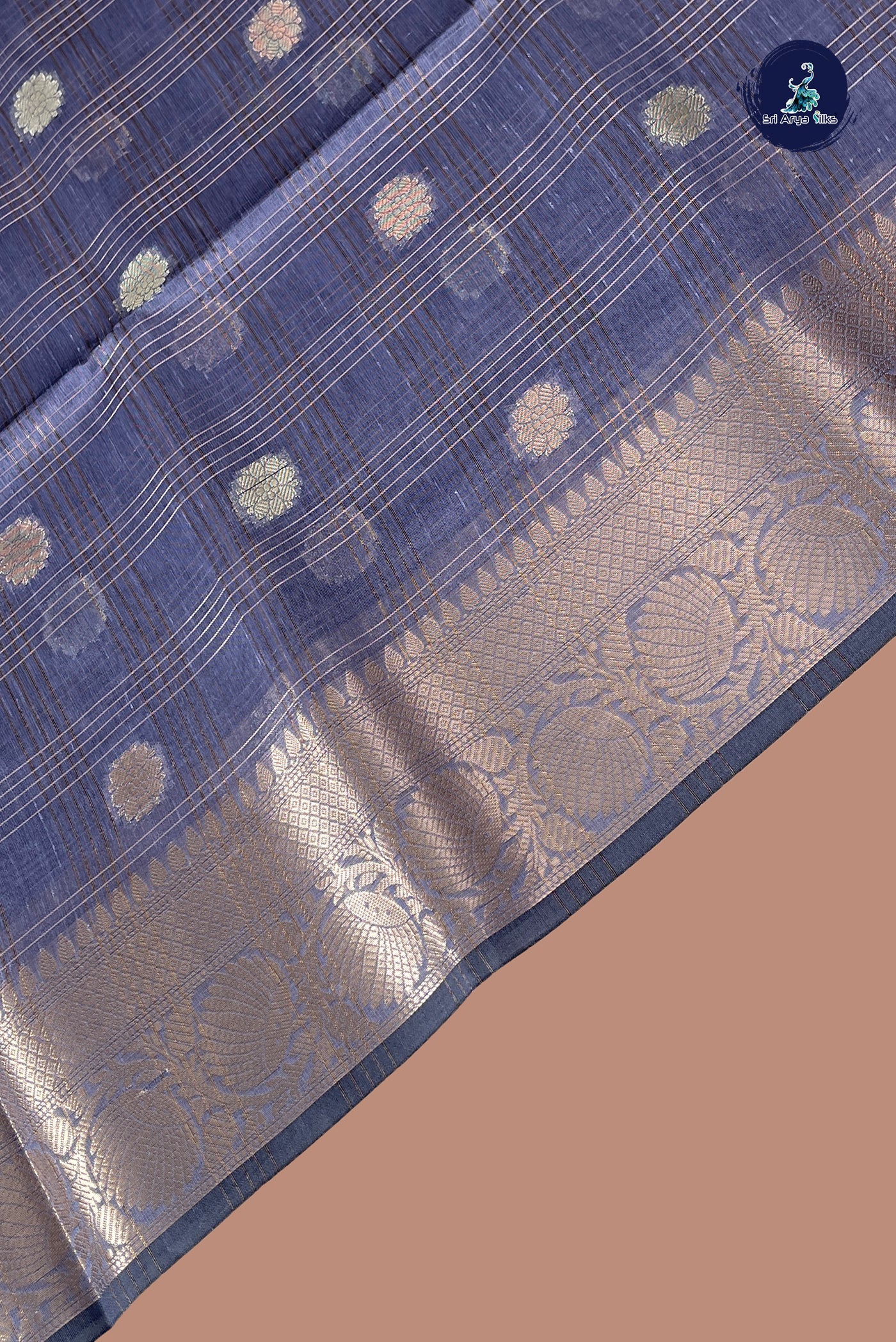 Greyish Lavender Tissue Banarasi Saree With Zari Checked Pattern