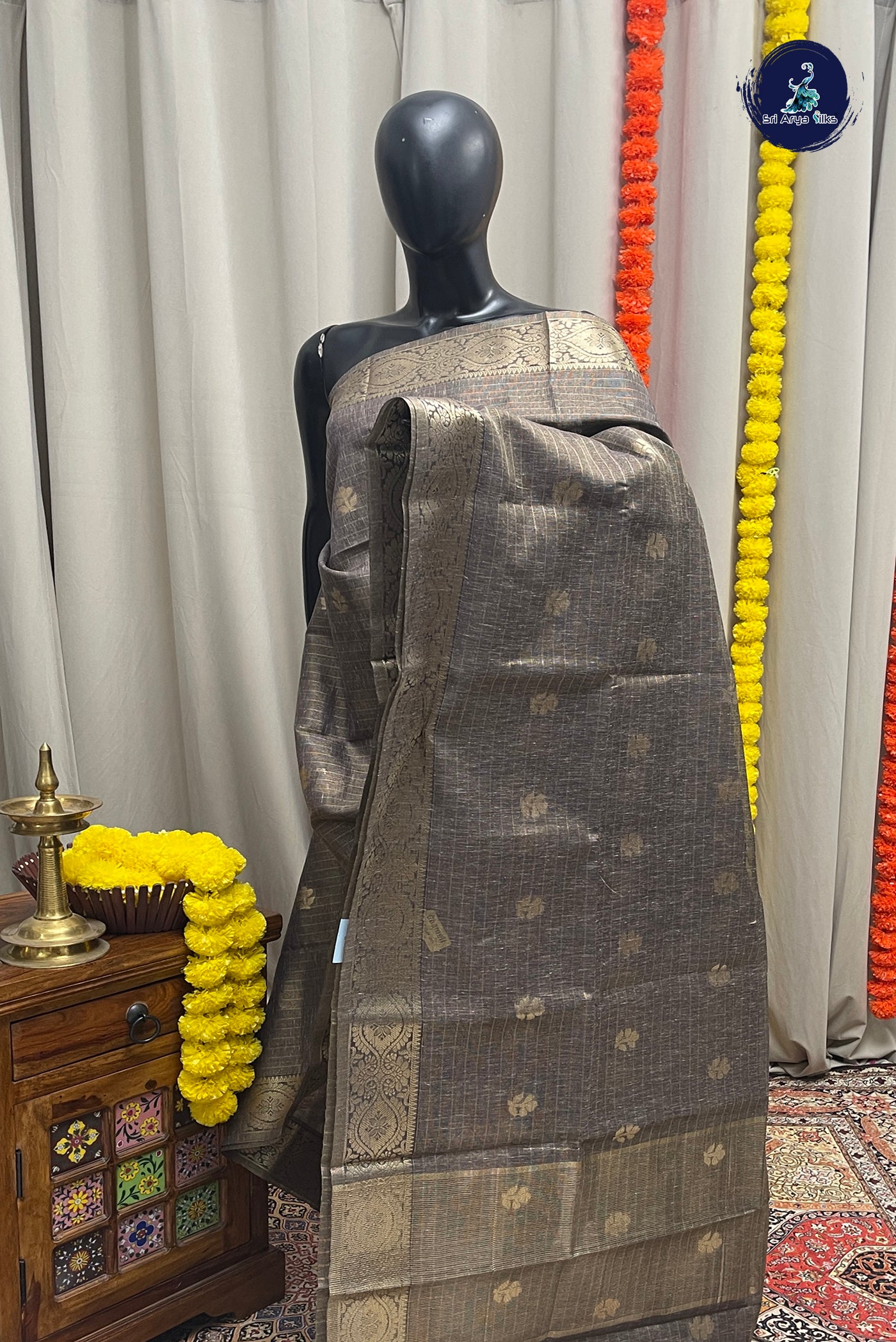 Elephant Grey Tissue Banarasi Saree With Zari Buttas Pattern