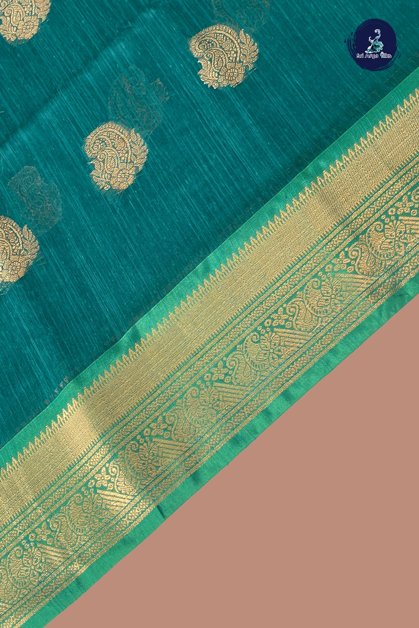 Peacock Blue Raw Silk Saree With Zari Buttas Pattern