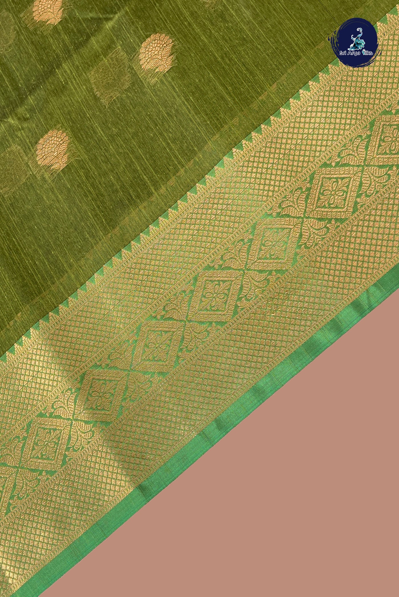 Olive Green Raw Silk Saree With Zari Buttas Pattern