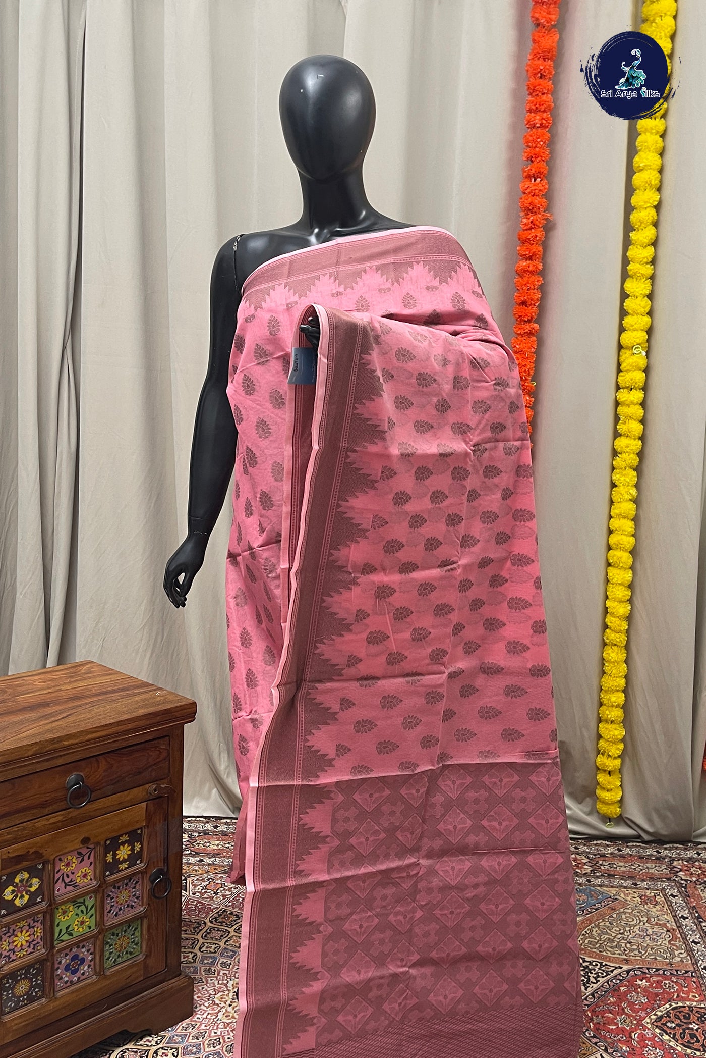Pink Katan Silk With Buttas Pattern