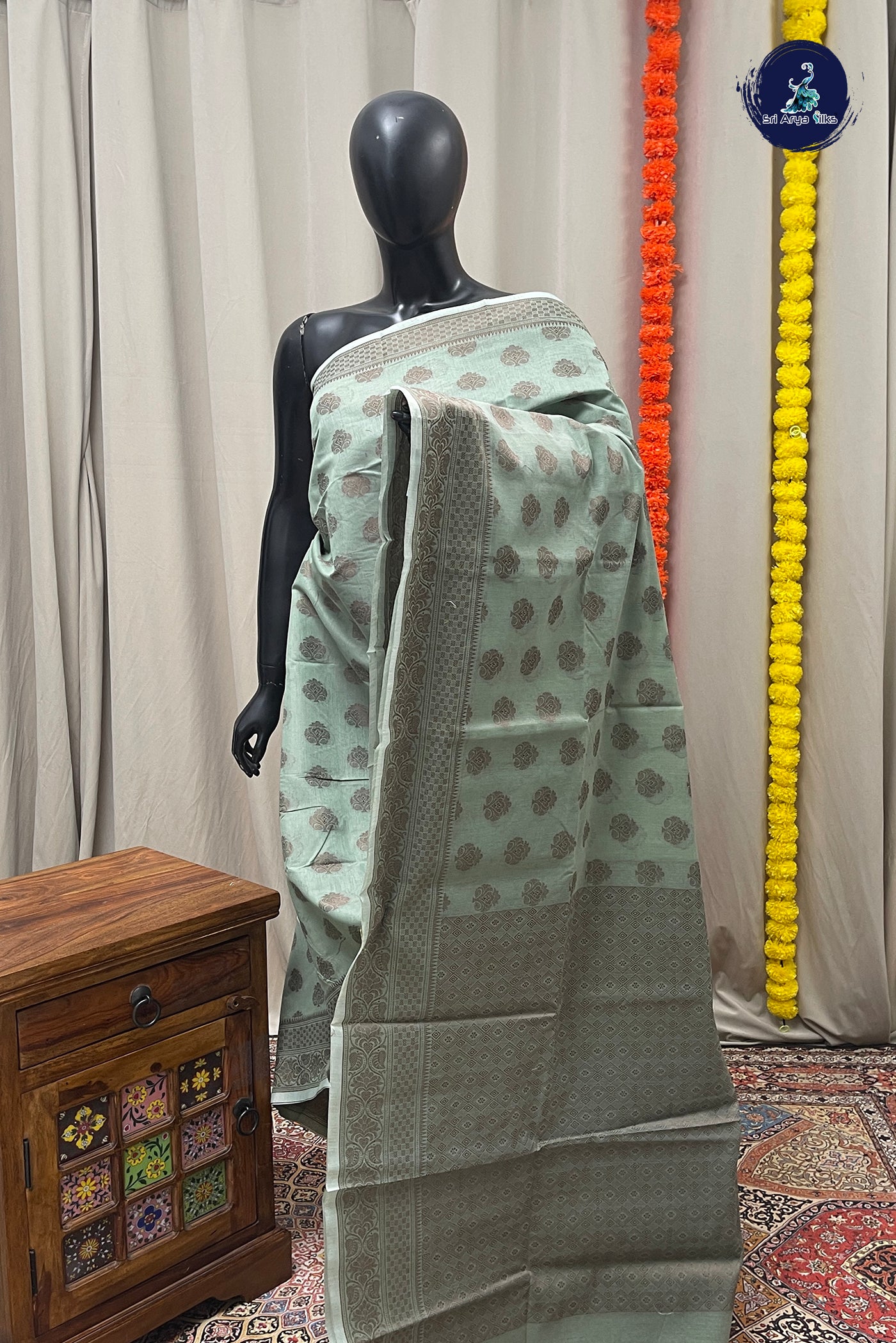 Pastel Green Katan Silk With Buttas Pattern