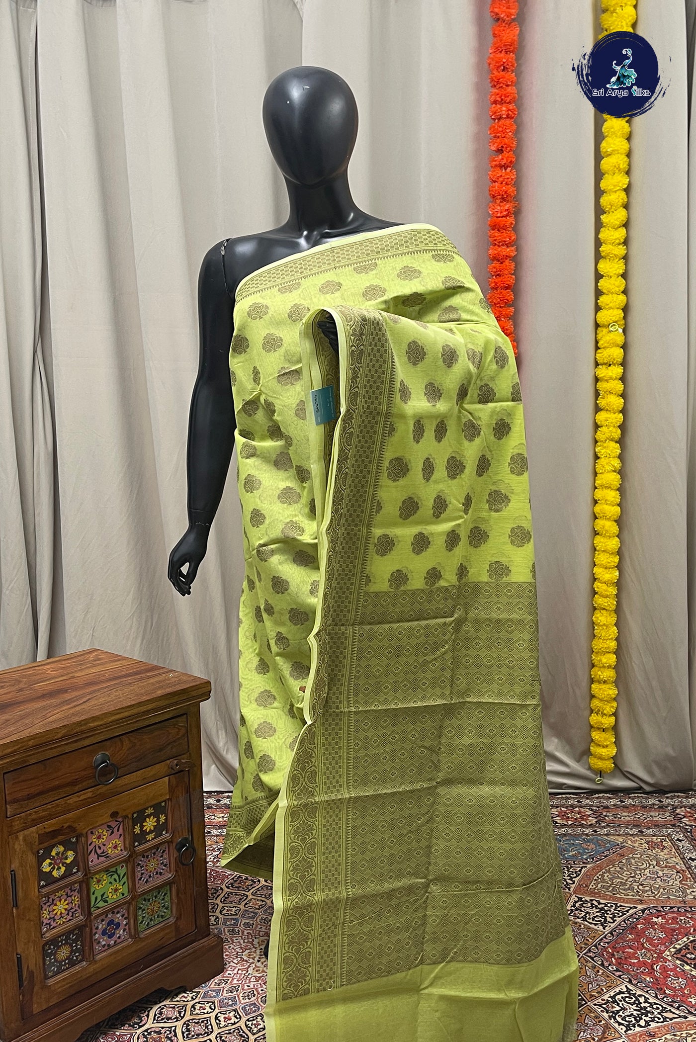 Light Green Katan Silk With Buttas Pattern