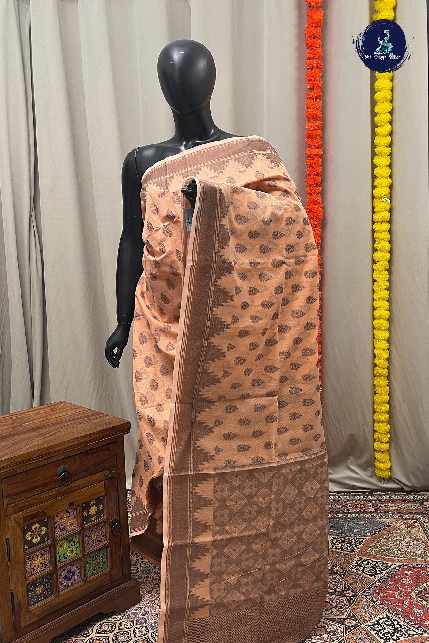 Peach Katan Silk With Buttas Pattern