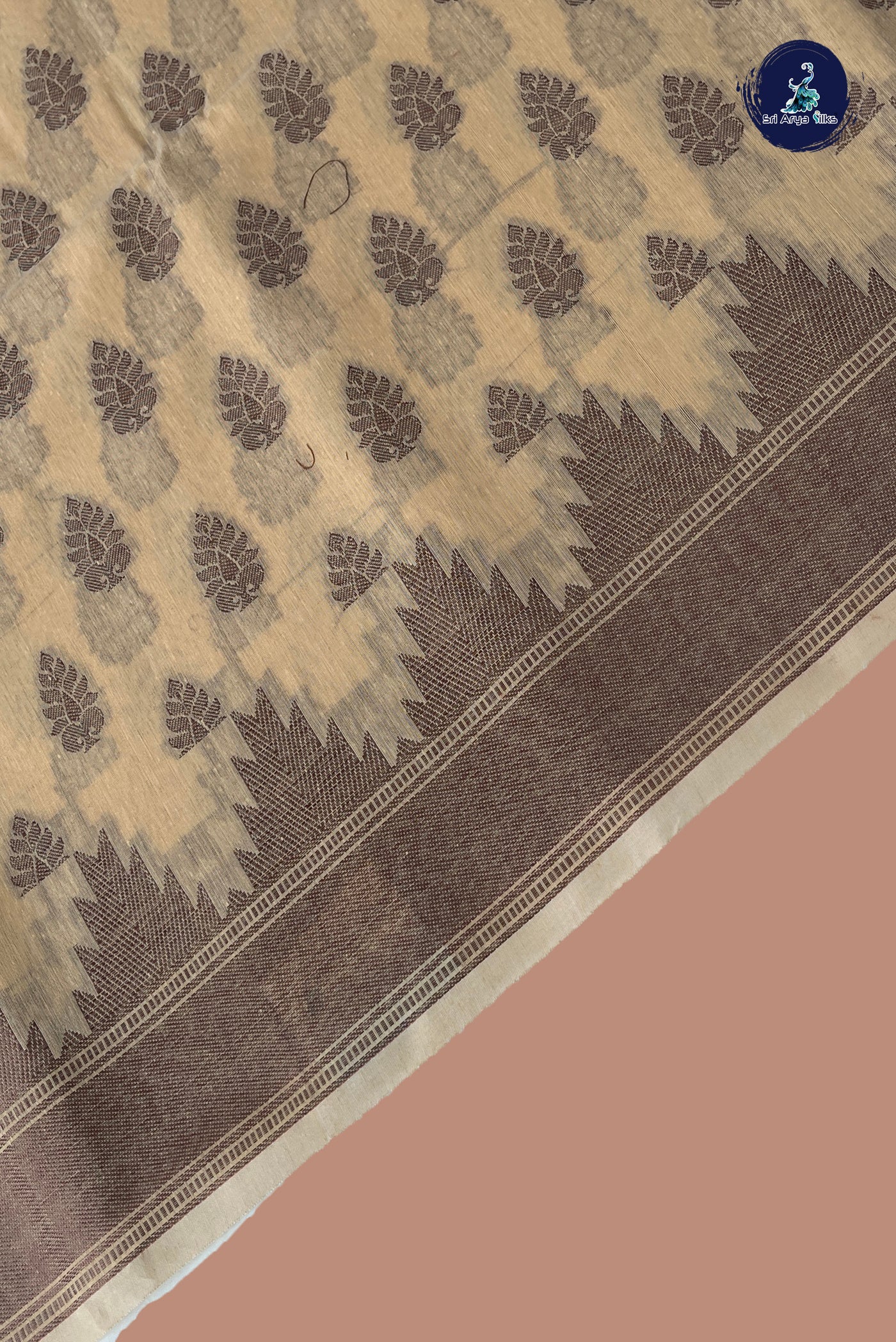 Creamish Yellow Katan Silk With Buttas Pattern