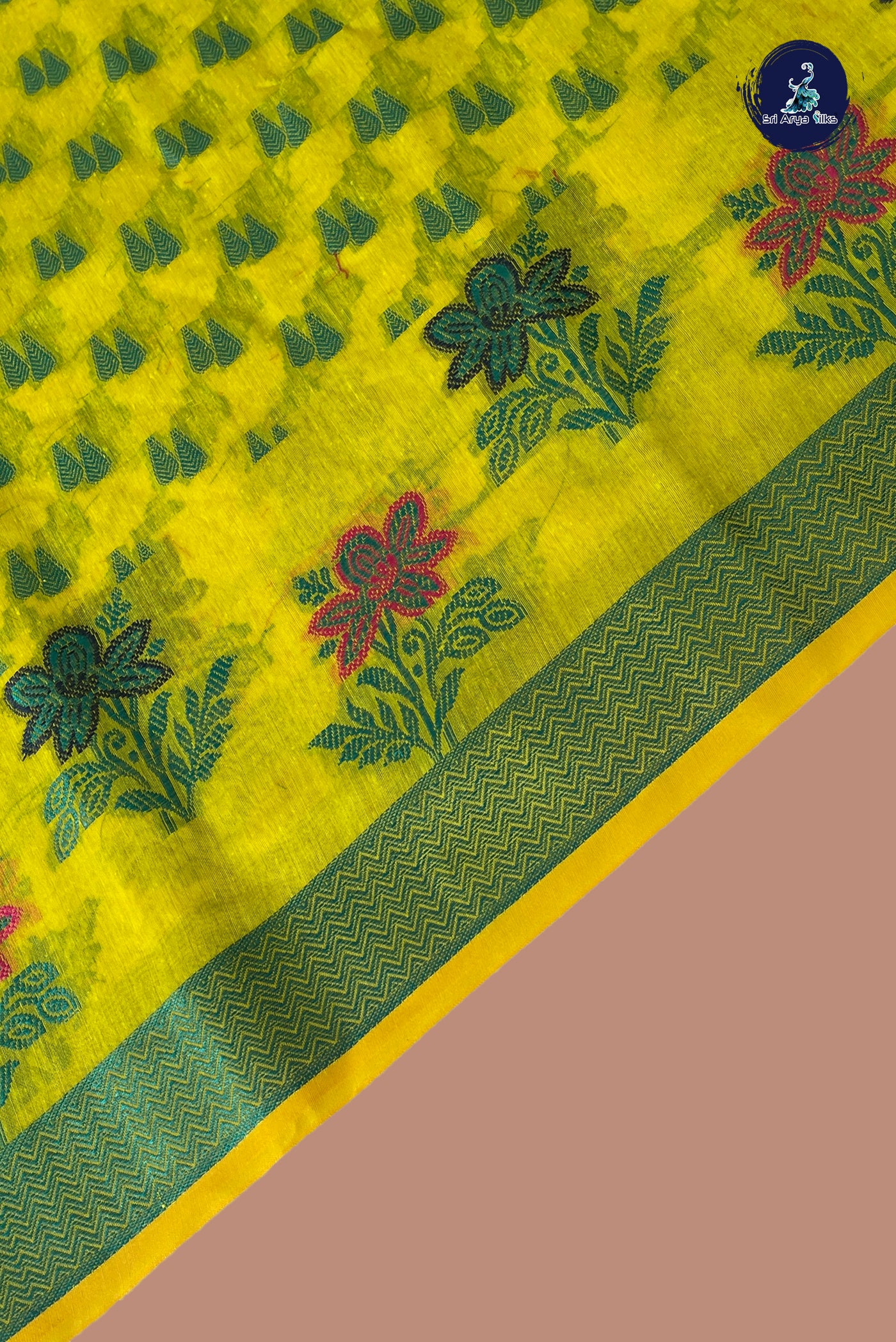 Yellow Katan Silk With Buttas Pattern