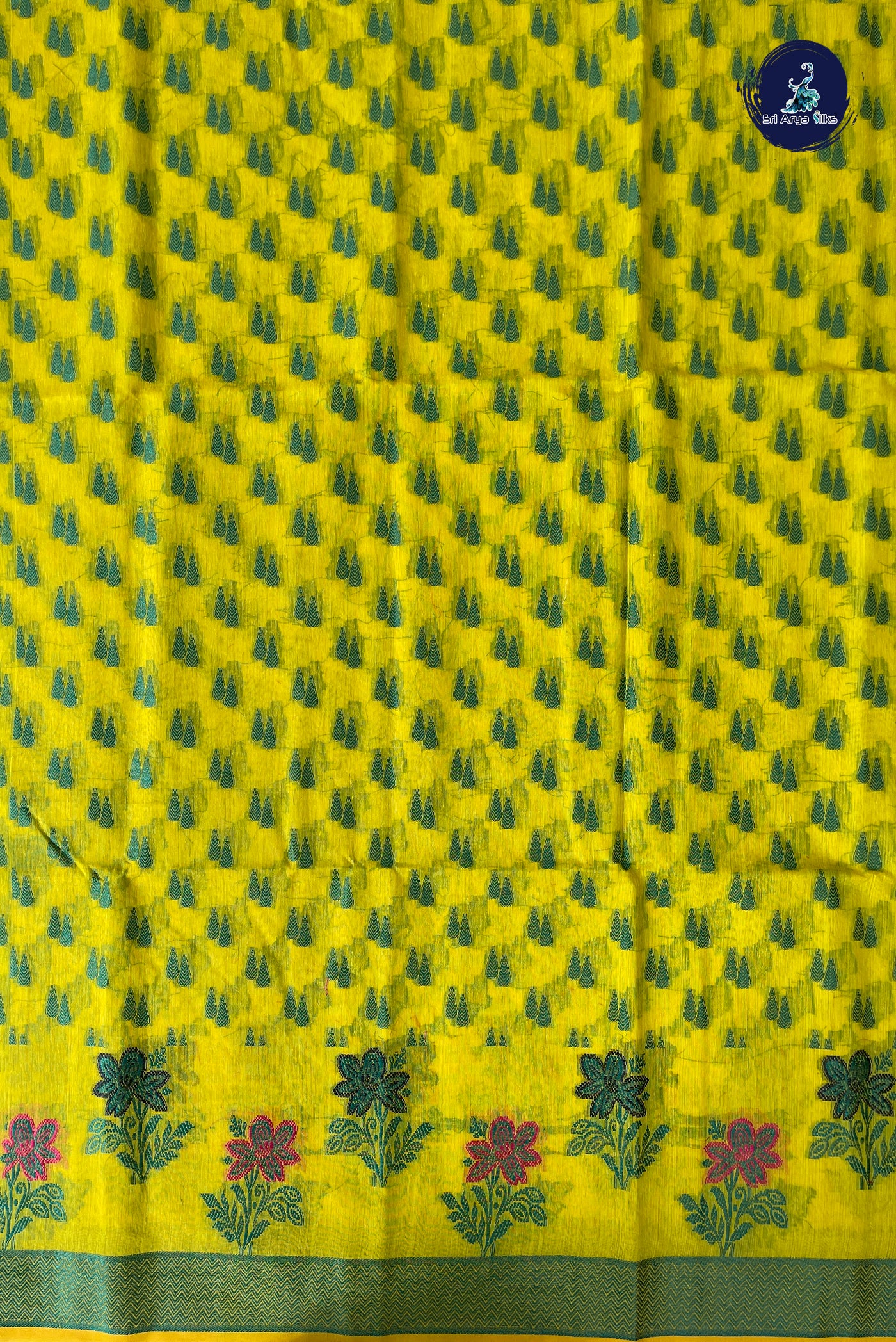 Yellow Katan Silk With Buttas Pattern