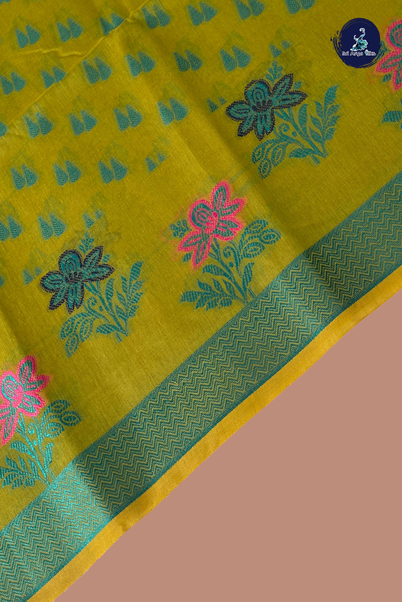 Mehendi Green Katan Silk With Buttas Pattern