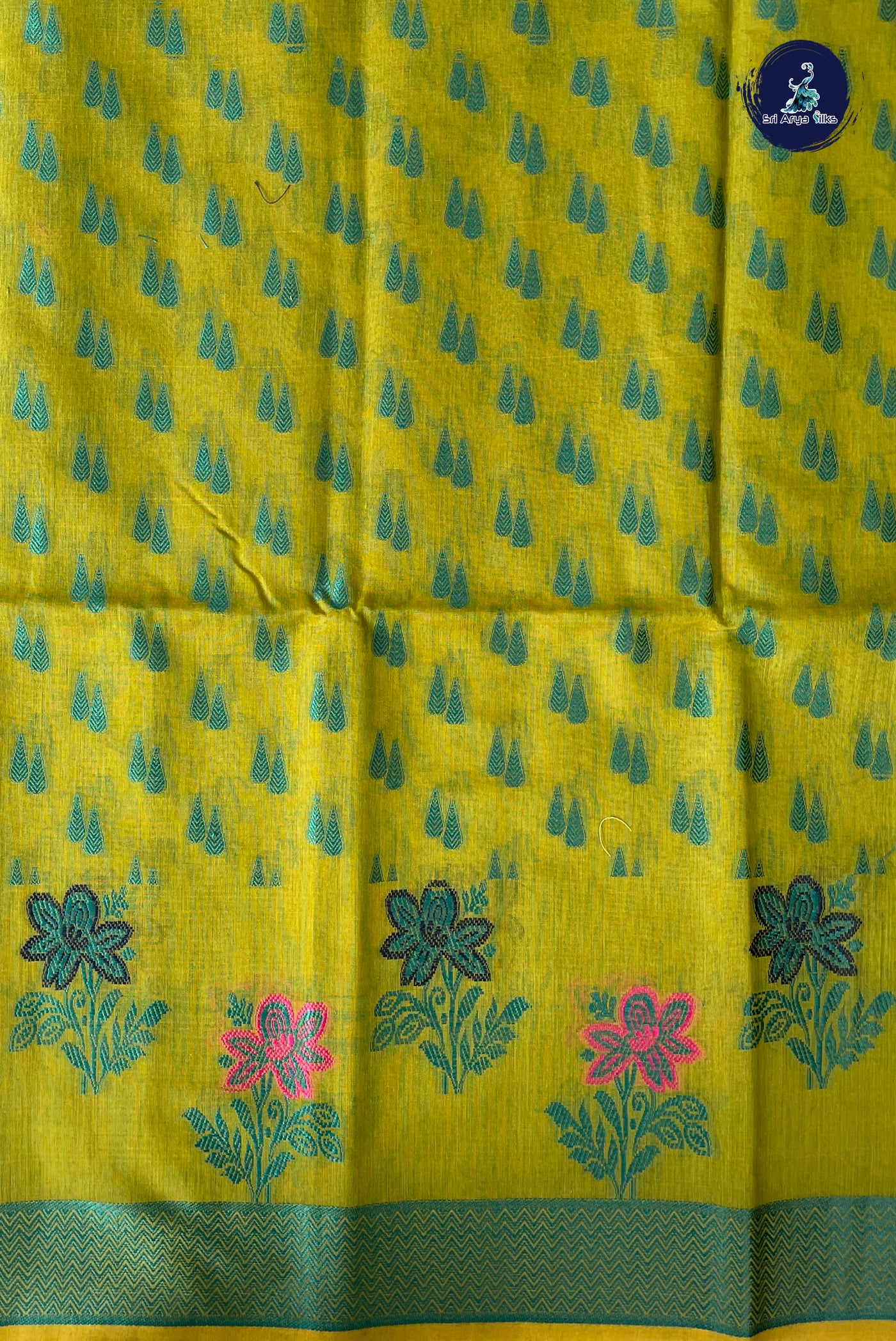 Mehendi Green Katan Silk With Buttas Pattern